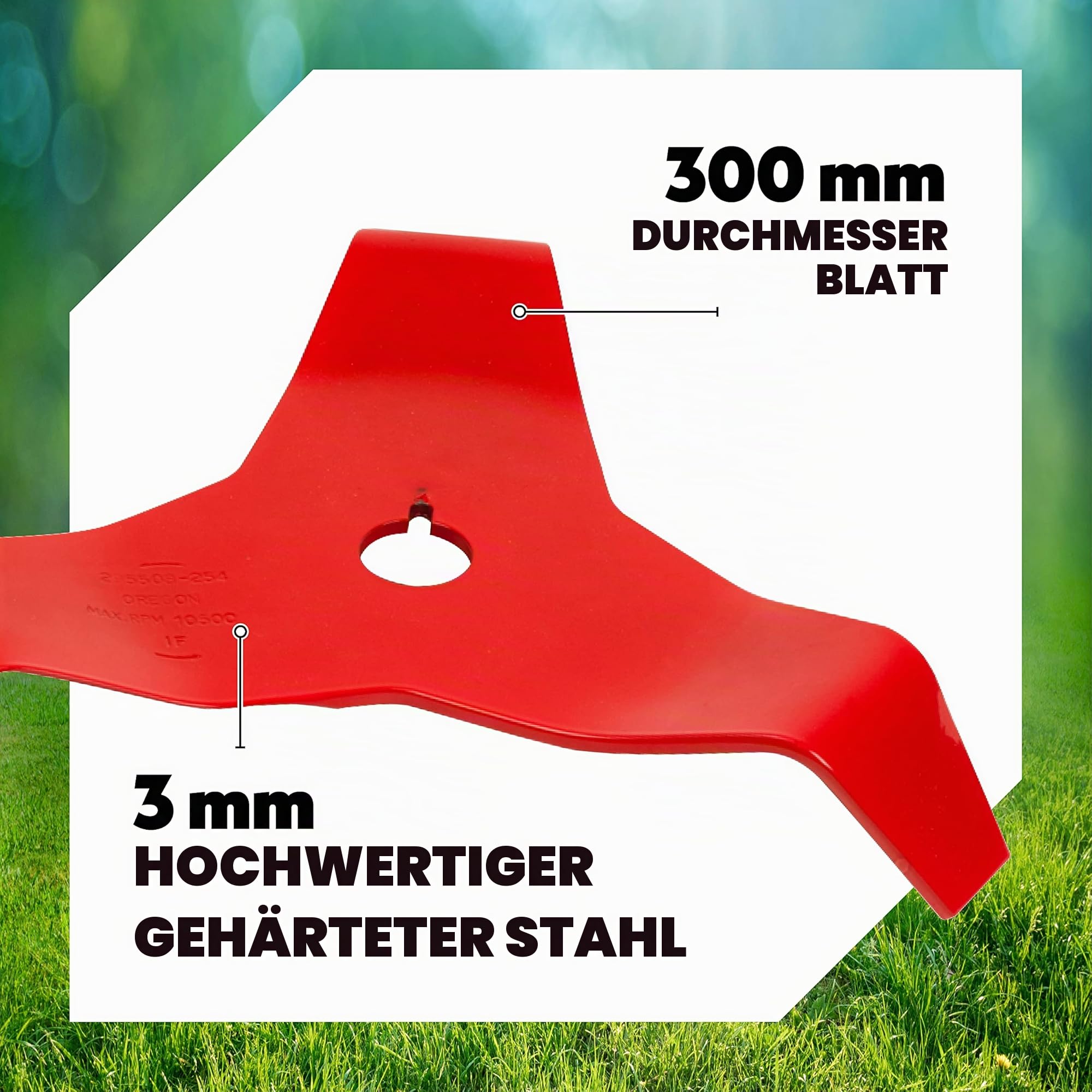 Oregon Universal 3-Zahn-Mulchmesser, 3,0 x 300 mm, Dickichtmesser für Gras und Vegetation, passend für alle Freischneider von Husqvarna, Echo und anderen Marken