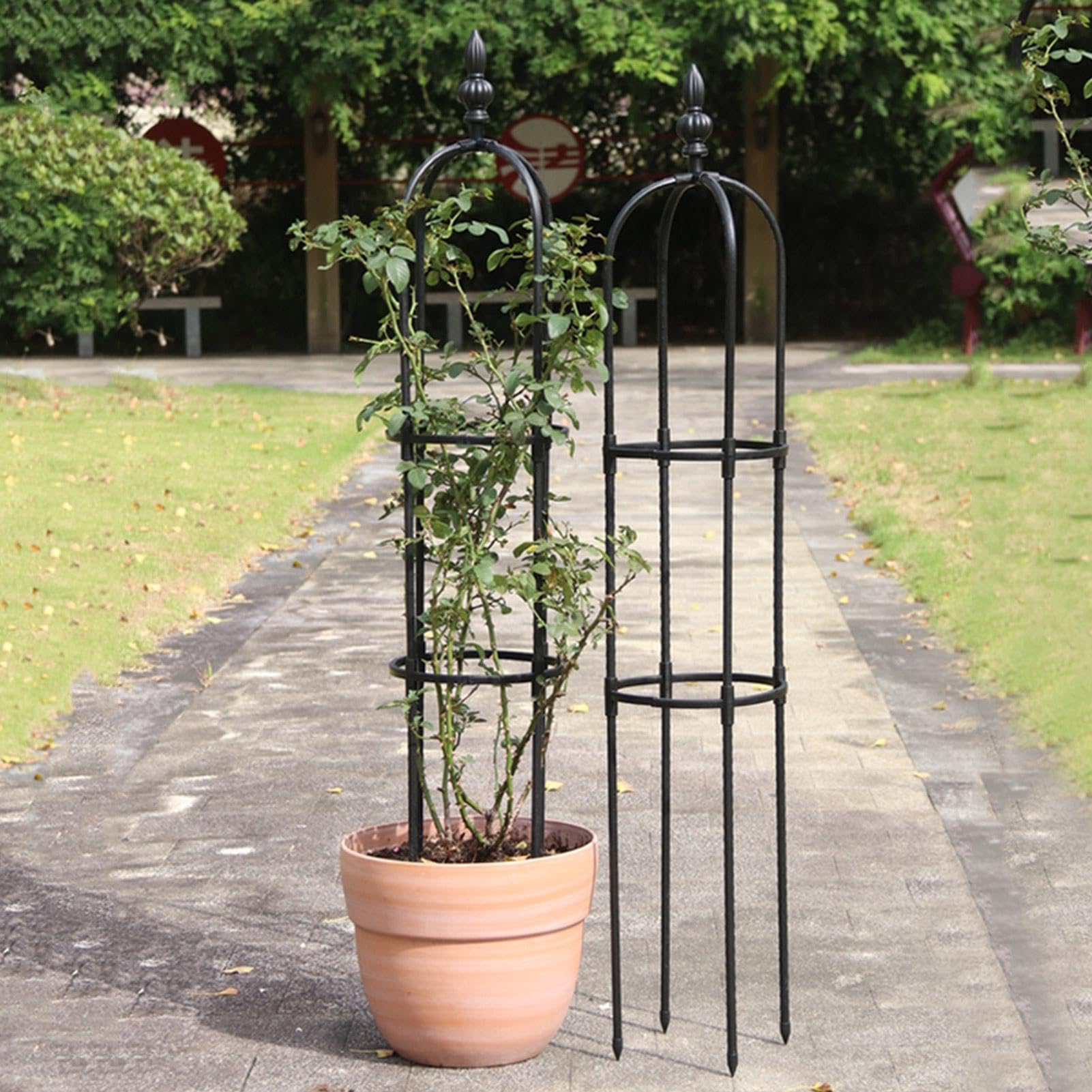 Obélisque de jardin noir – Aide à l'escalade en acier inoxydable avec
