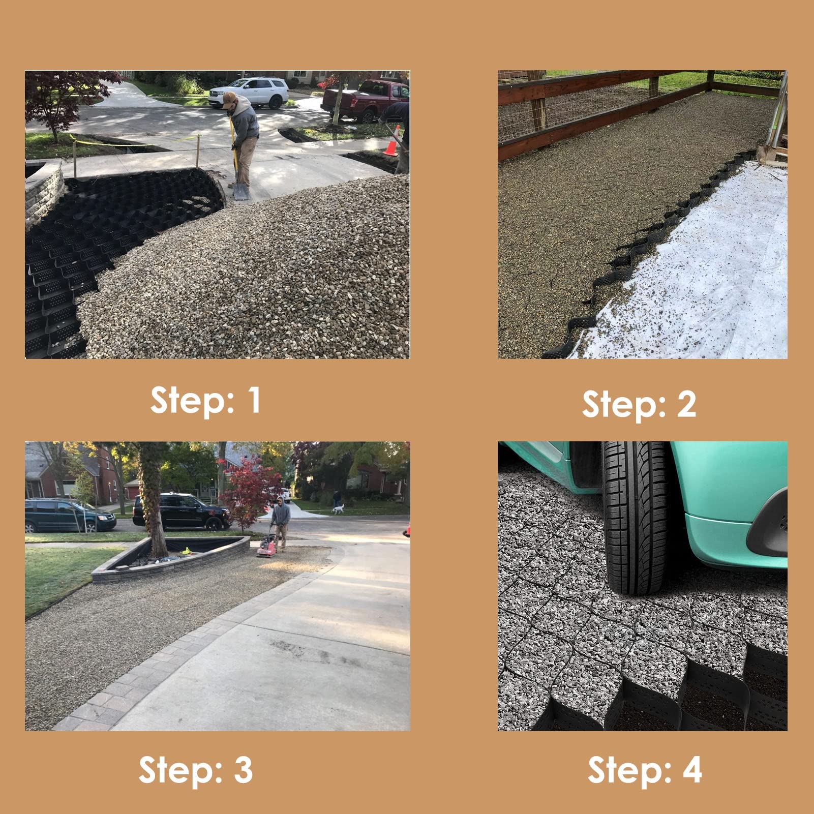 Geocelda Estabilizador para Grava Piedra Calzada/Estacionamiento/Jardín Cuadrícula Geográfica Rejilla de Tierra, Rejilla de Estabilización de Grava de Servicio Pesado, Geomalla Plegable Flexible, 2 Pu