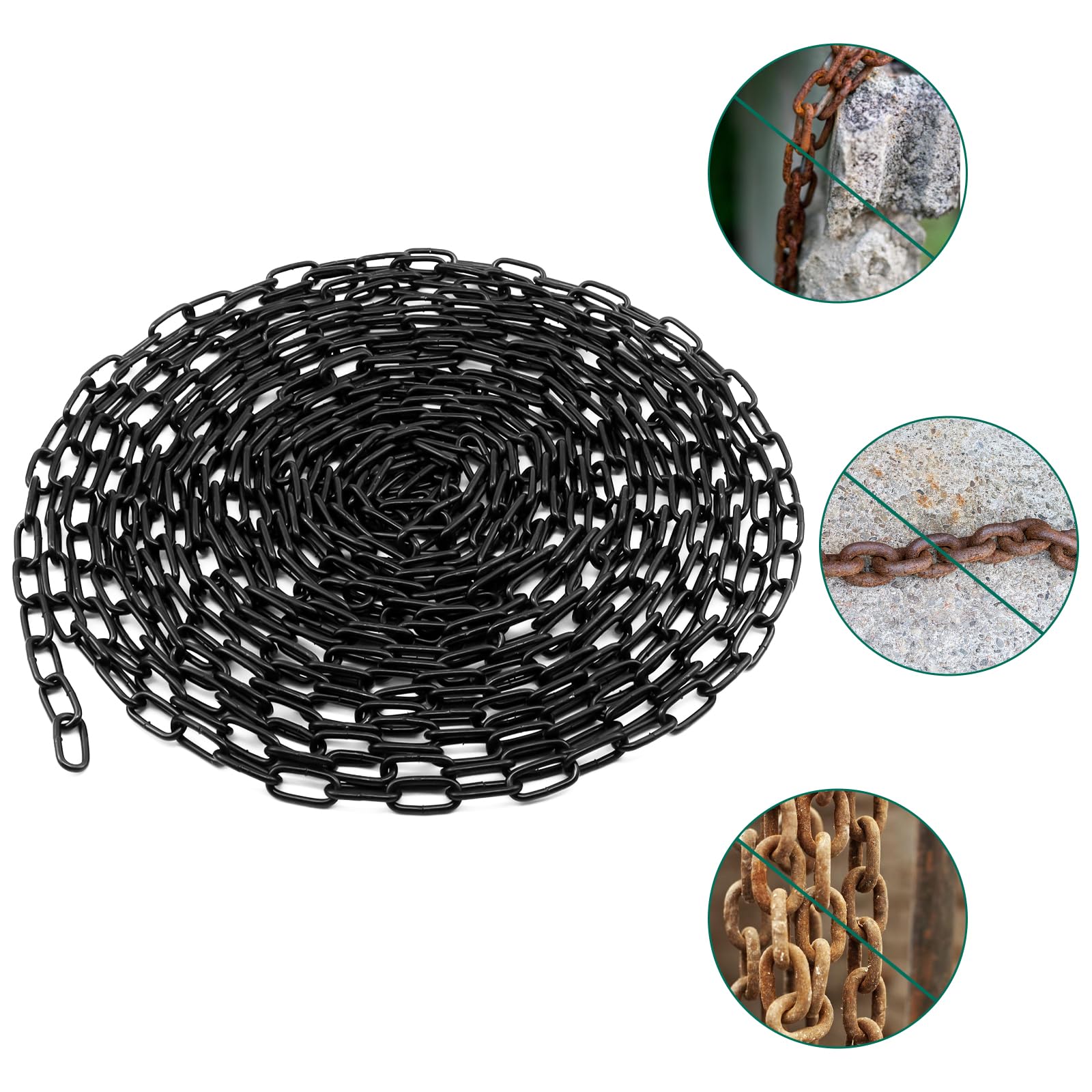 Chaîne en acier de 10 m, 3 mm, noire, chaîne à maillons pour chaînes à bascule, chaînes de séchage, chaînes de délimitation, chaîne pour chien
