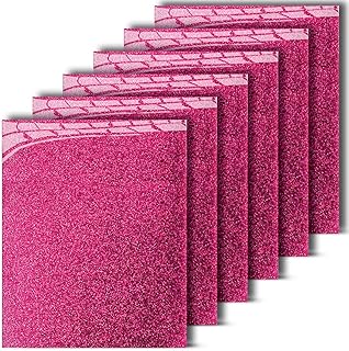 Pink Glitter Heat Transfer Vinyl, Glitter Iron On Vinyl (Pack of 6 Sheets), for T Shirts Sports Clothing Other Garments & Fabrics, Easy to Cut Press & Apply Glitter Vinyl (Glitter Pink)