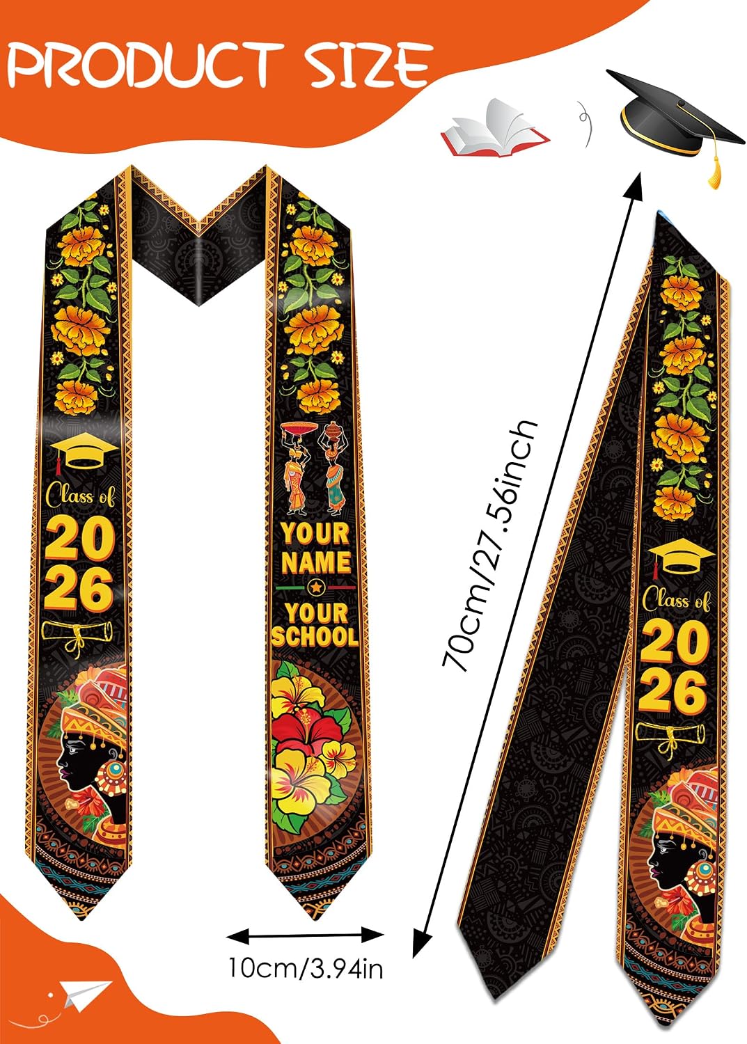 2026 Preschool Kindergarten Graduation Stole - Kente Style Sash with Iron on Letter Name DIY Stoles Graduate Gifts for Pre School Kids DIY Craft