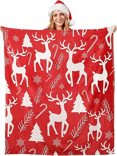 Lewondr Manta de franela súper suave, manta de Navidad acogedora y cálida para invierno, manta de felpa para sofá, cama, sofá, oficina, campamento,