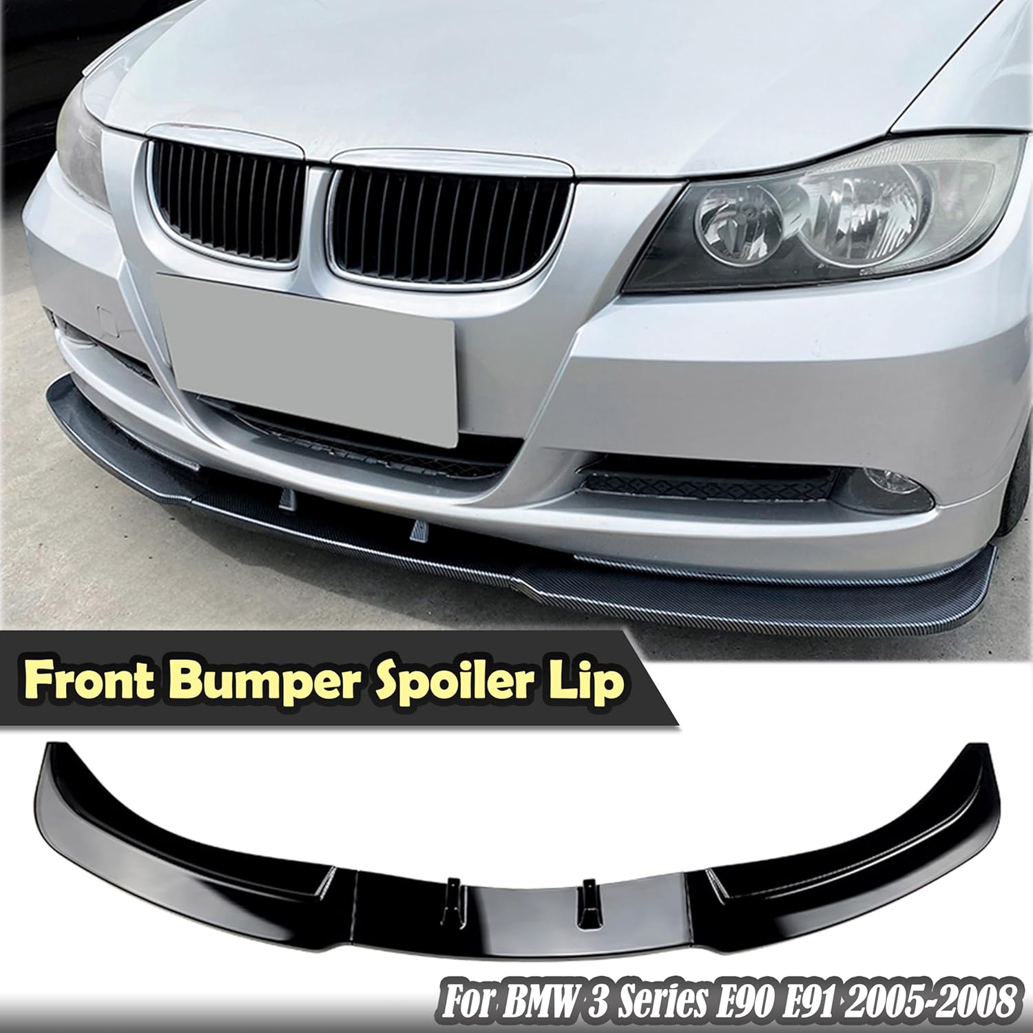 Front Bumper Spoiler Lip Kit for BMW 3 Series E90 E91 320i 330i 325i 320d 330xi 335xi 2005-2008 Glossy Black