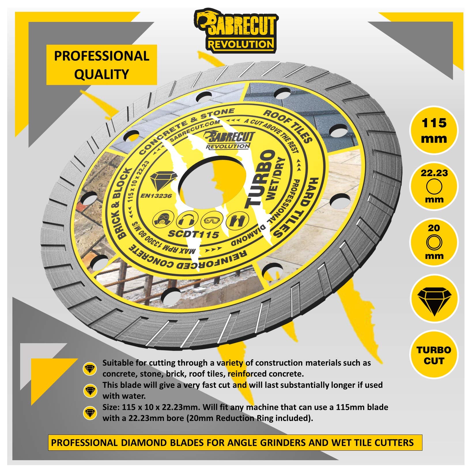 DEWALT - Lame De Scie Circulaire Portative Denture Diamant, 115 X 9,5 Mm, 4 Dents