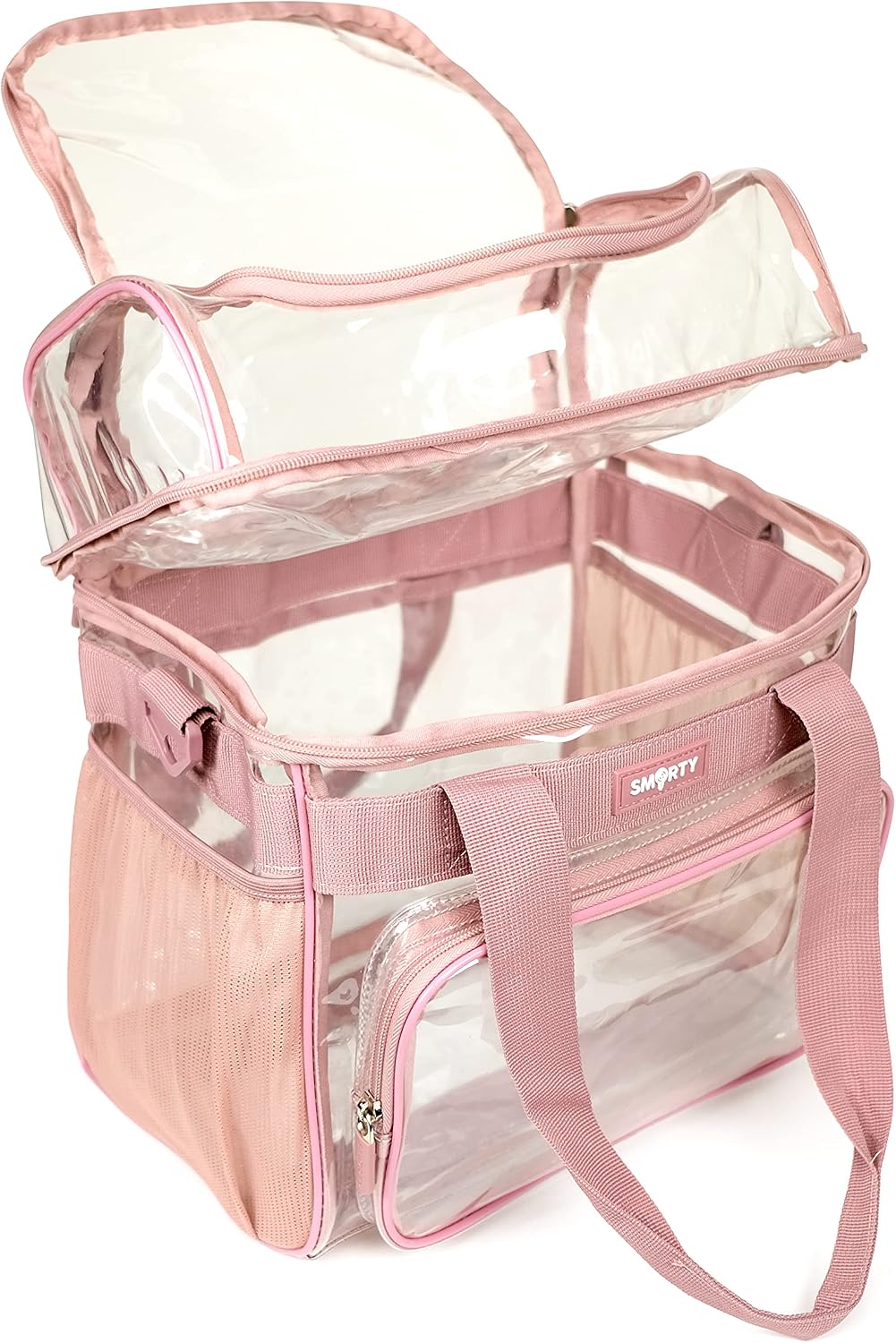 SMARTY Work Approved XL Heavy Duty Clear Lunch Box Tote Bag Durable Transparent Security Check Women Girls Travel Makeup Cosmetic Box Correctional Officers (Extra Large Ash Pink, 13 x 7 x 12)