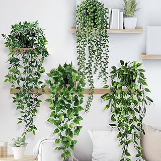 WINAROI Pack of 4 Artificial Hanging Plants, Artificial Plant Plants, Eucalyptus Leaves with Pots, Maintenance-Free Artificial Plants Vine Indoor Outdoor Outdoor Wedding Garden Decoration