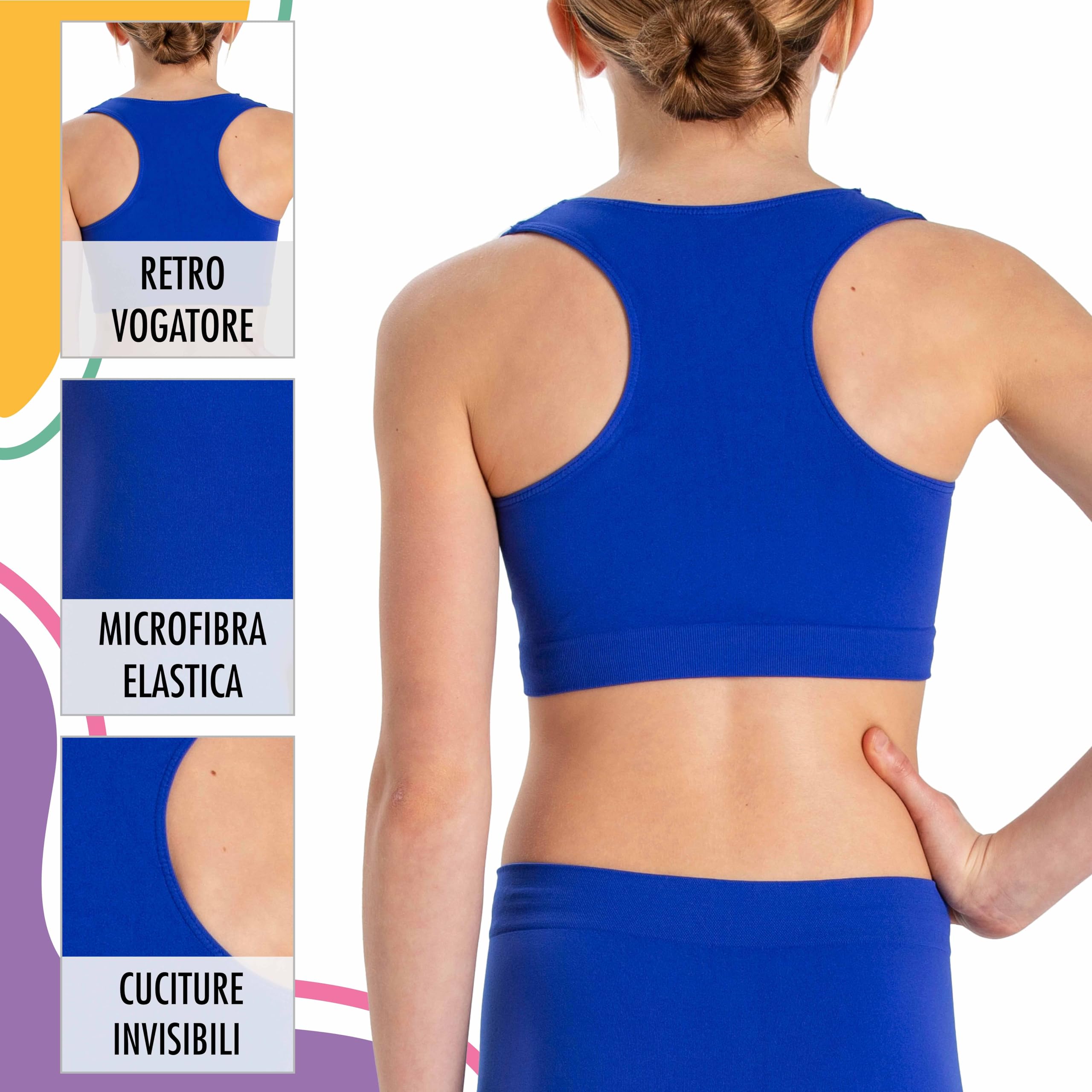 Risalti Top Bambina Olimpionico Microfibra 3 pz - Top Ragazza Senza Cuciture, Top Sportivo Bambina, Reggiseno Ragazza Sportivo, Seamless, Bracciali in Omaggio - Made in Italy