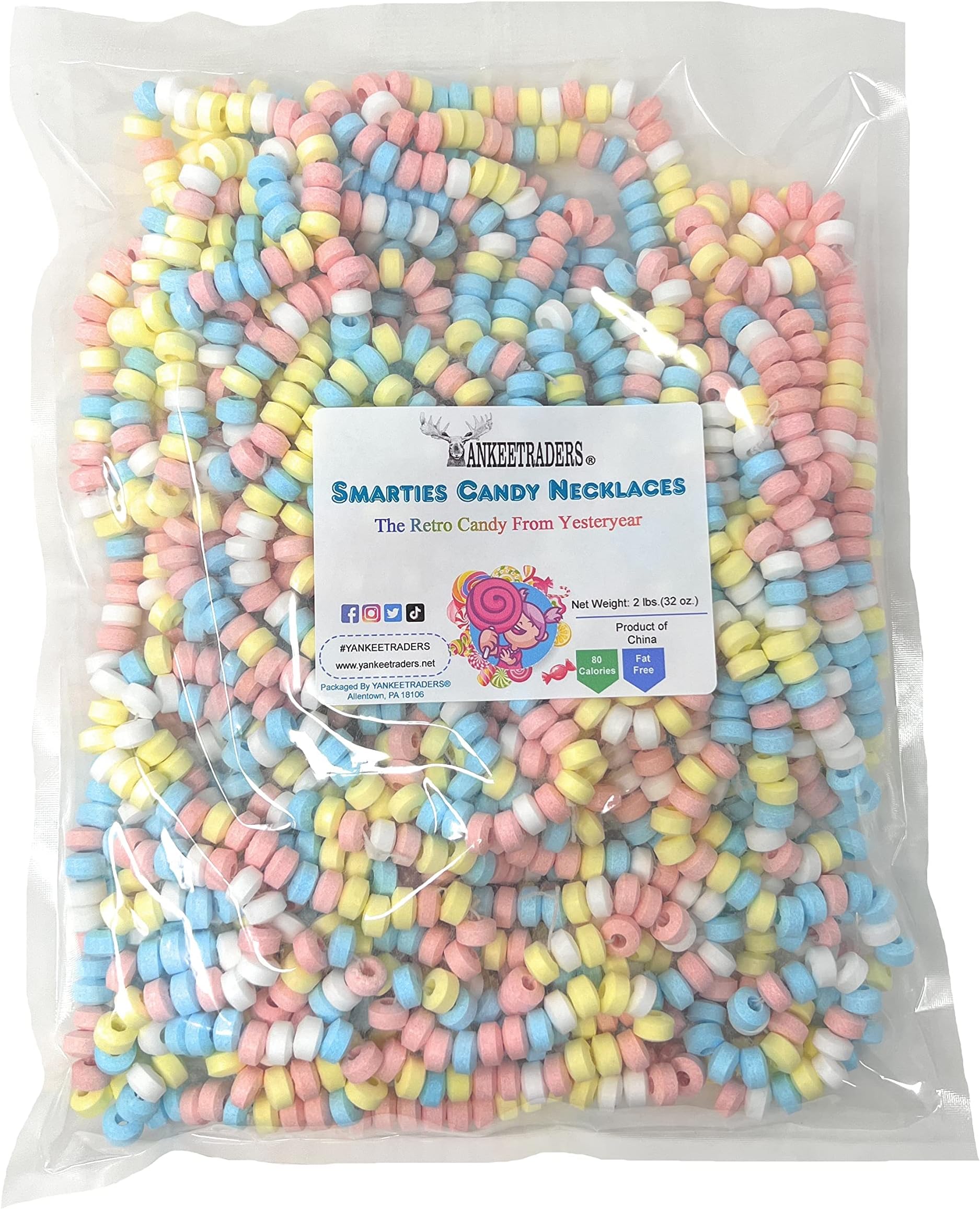 GEEGVV Smarties Candy Necklaces, Unwrapped, 2 Pound Bulk Bag
