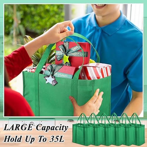 Miniatura 6 de 20 bolsas de comestibles reutilizables con asas reforzadas, bolsas de compras grandes y resistentes, bolsas de Navidad