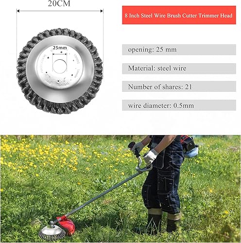Miniatura 2 de Viabrico Cabezal cortador de cepillo de alambre de 8 pulgadas con kit de ataptor de 4 piezas, para recortadora de césped..