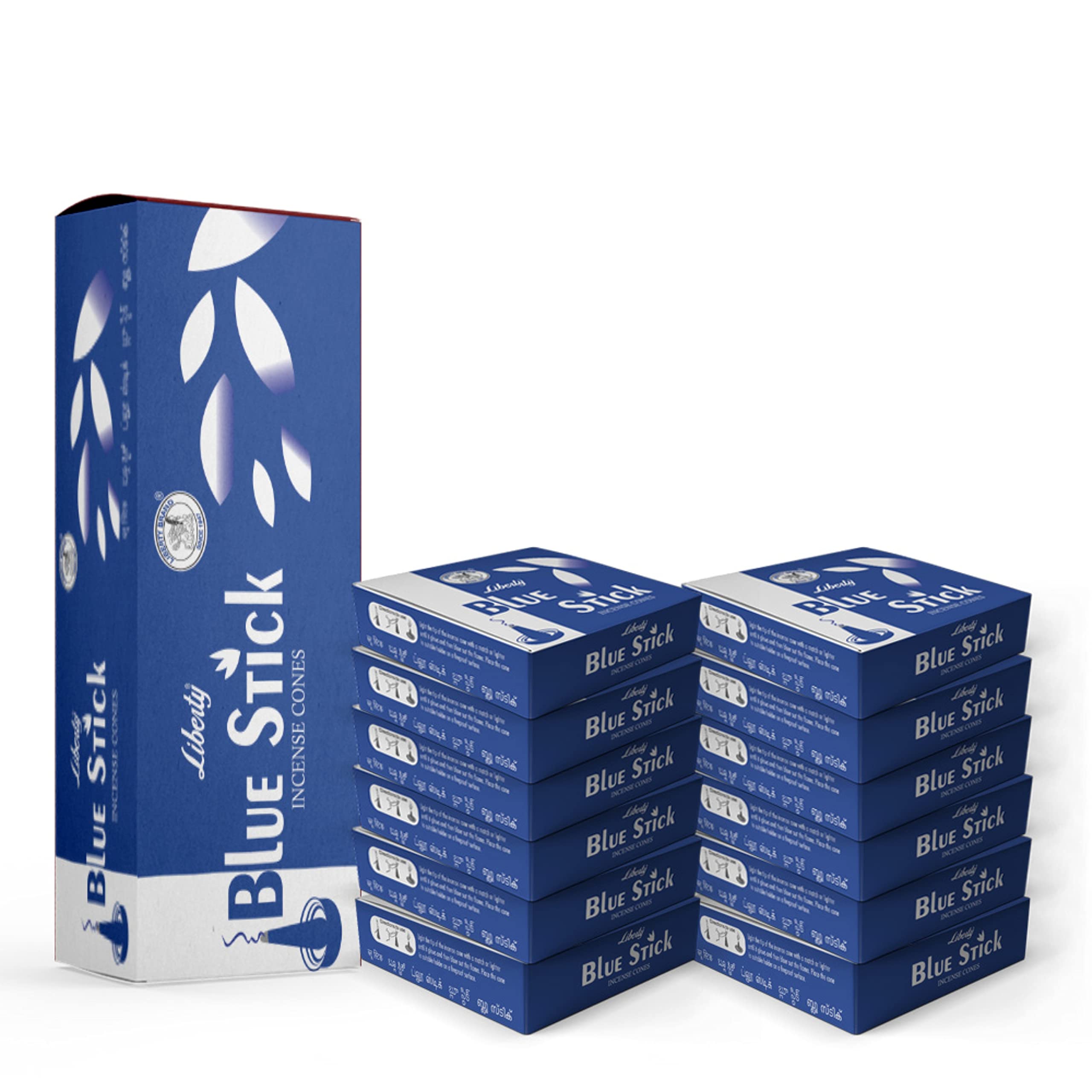 LIBERTY Blue Stick 100% Eco Friendly Natural Fragrance Low Smoke Charcoal Free Long Lasting Incense Dhoop Cones - 15 Cones Box, Pack of 12