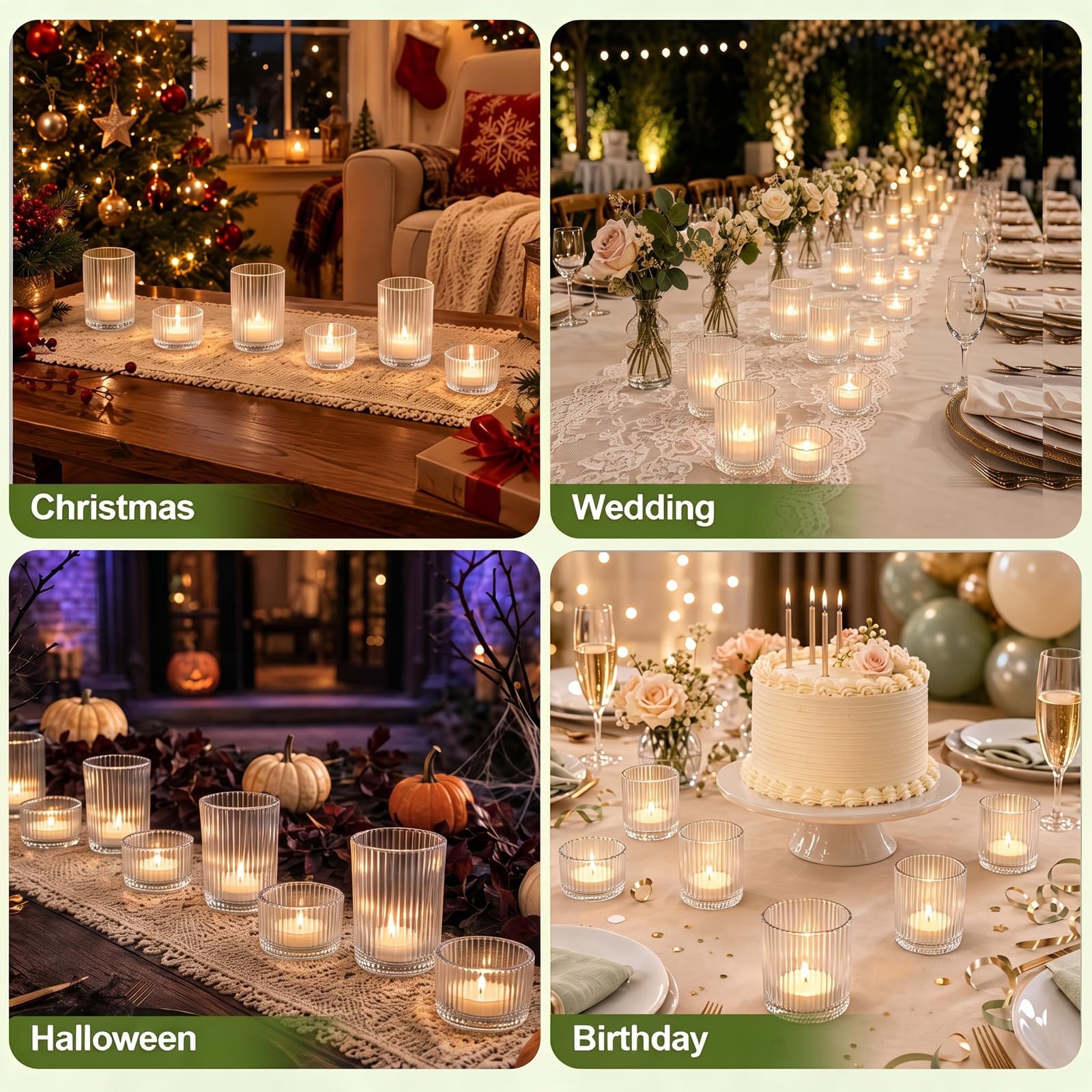 Lot de 24 photophores transparents en verre nervuré pour centre de table, décoration d'intérieur, mariage, Noël, fête d'anniversaire
