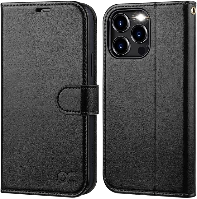 OCASE for iPhone 15 Pro Max Case, Premium PU Leather Wallet Case Flip Phone Cover with[RFID Blocking][Card Holder][Shockproof TPU][Stand Function] for the 15 Promax 6.7 Inch 2023 5G,Black