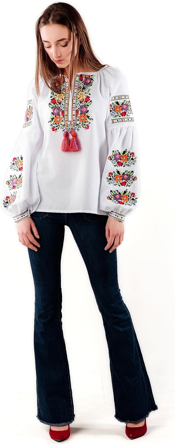 Ukrainian Embroidered Folk Blouse Natural Cotton Traditional Ethnic