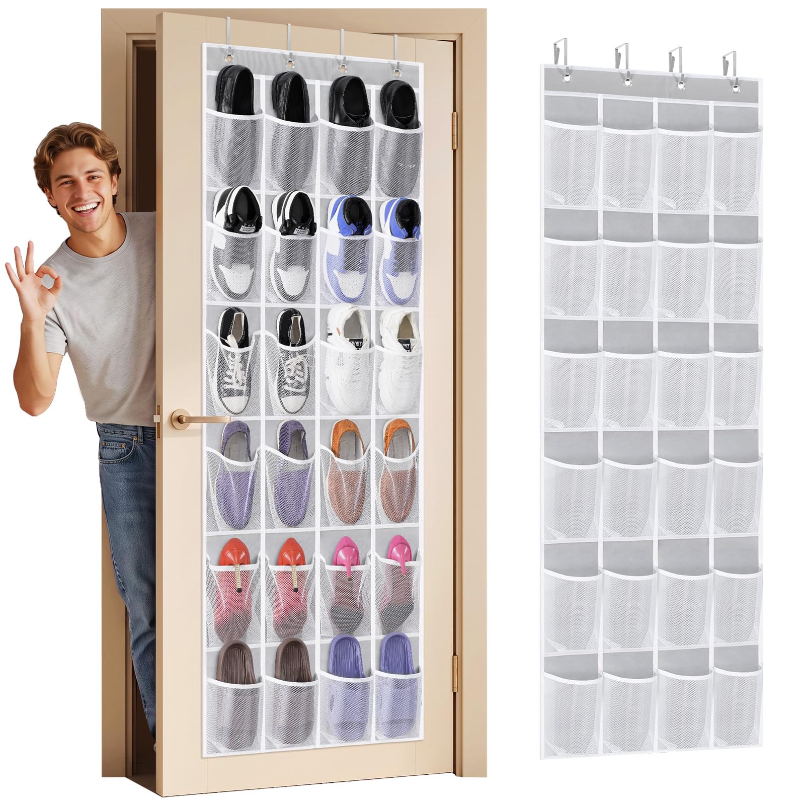 Lifewit Over the Door Shoe Storage Organiser with 24 Pockets, Grey