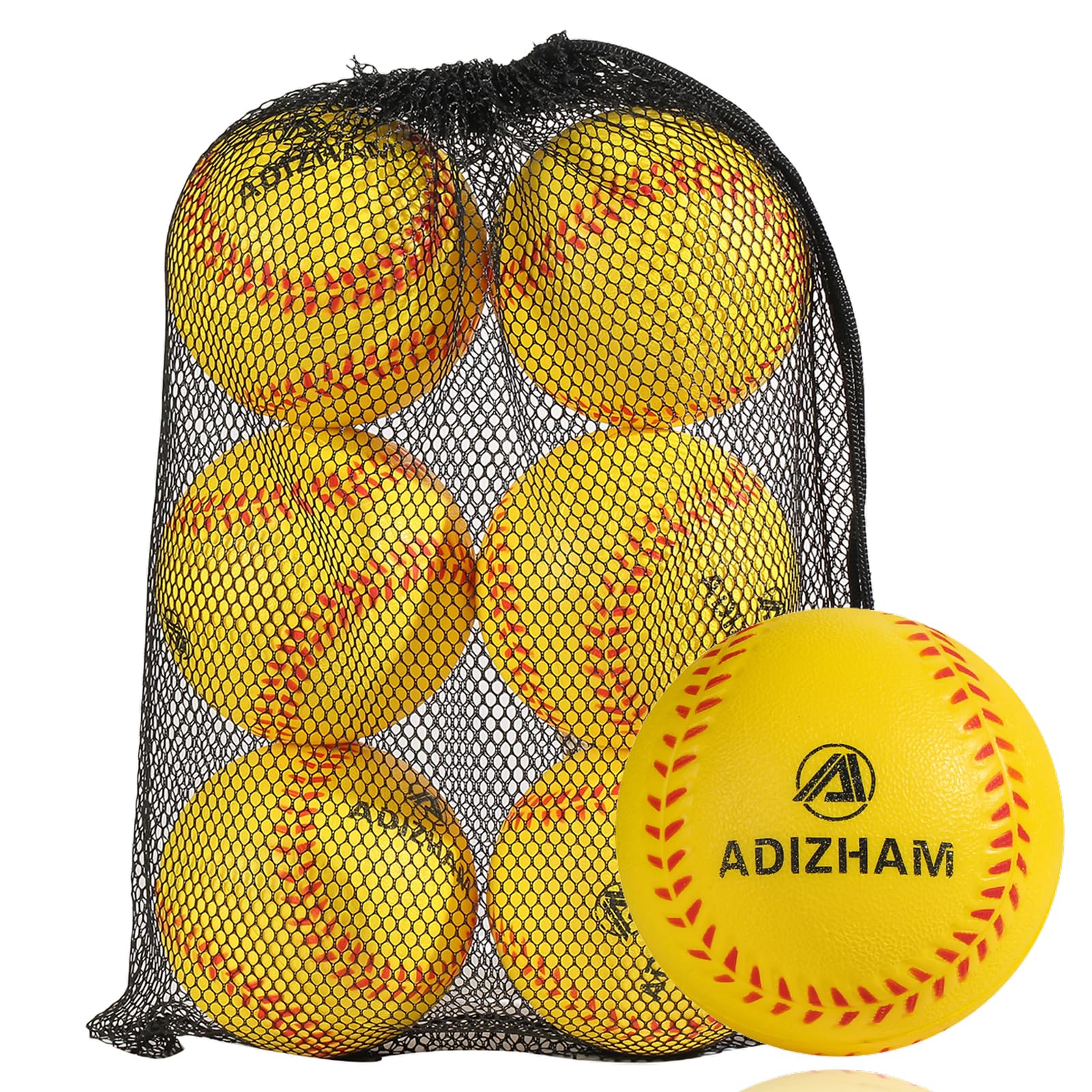 Pelotas de béisbol de espuma de práctica, pelotas de sóftbol de 11 pulgadas para jóvenes principiantes, perfectas para entrenamiento de bateo y campo, paquete de 6 con bolsa de malla incluida