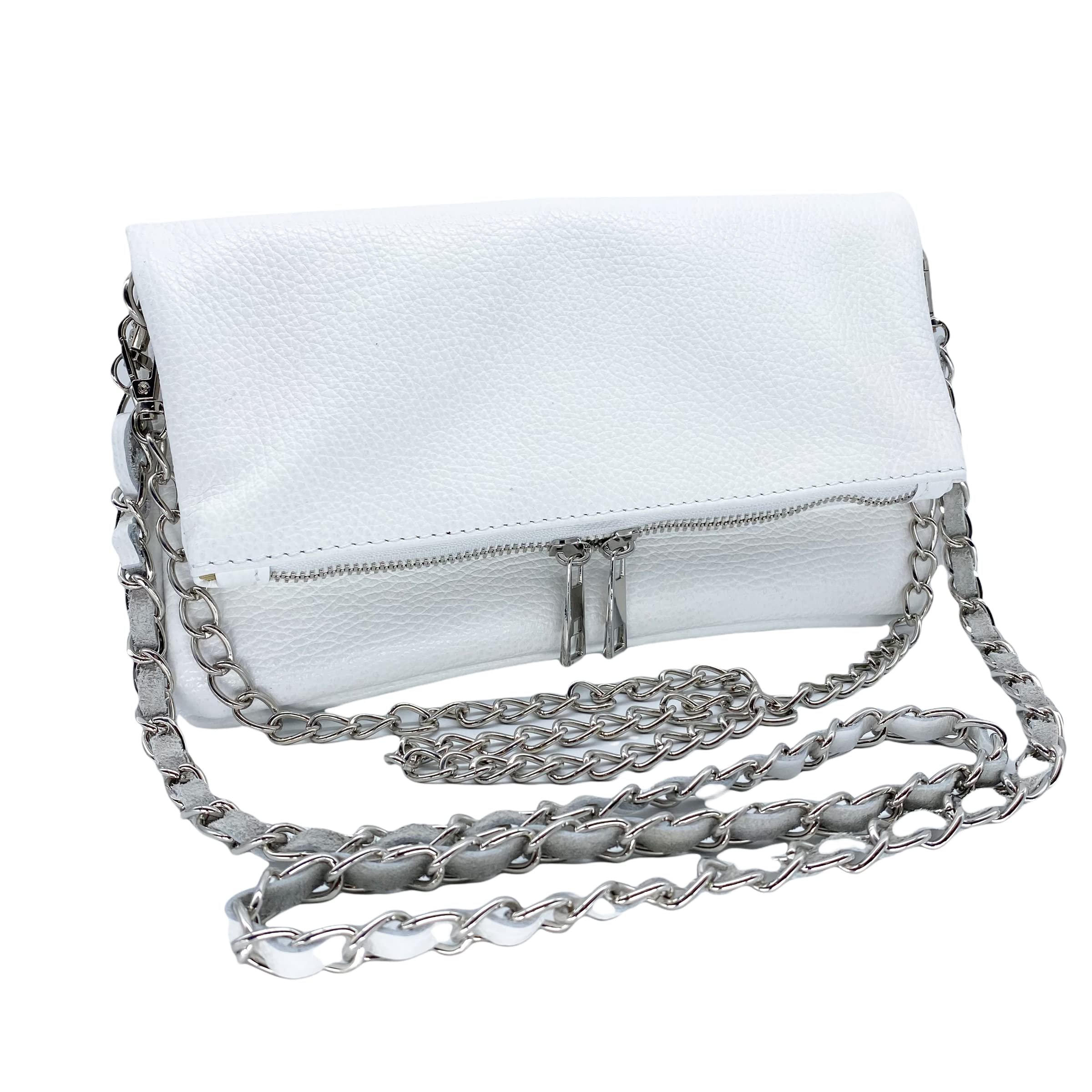 Bolso Bandolera Mujer con Doble Cadena en Piel Cuero Made in Italy Diario con Bolsillo Interior y Trasero Crossbody Casual Cruzado para Viaje
