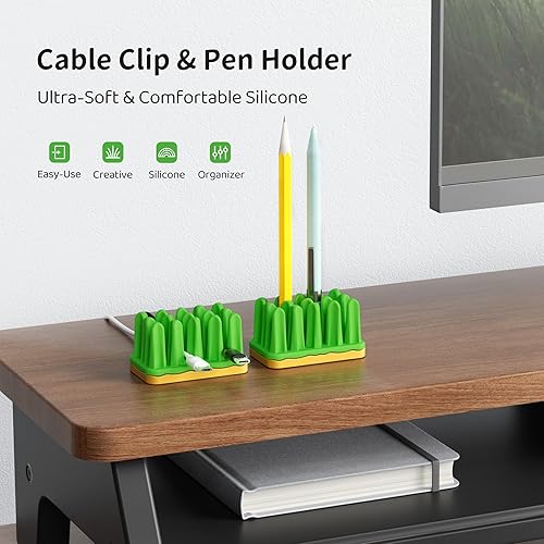 Miniatura 3 de ELETIUO Paquete de 2 organizadores de cables de césped, soporte de alambre de césped de silicona con base adhesiva, gestión de cables de escritorio