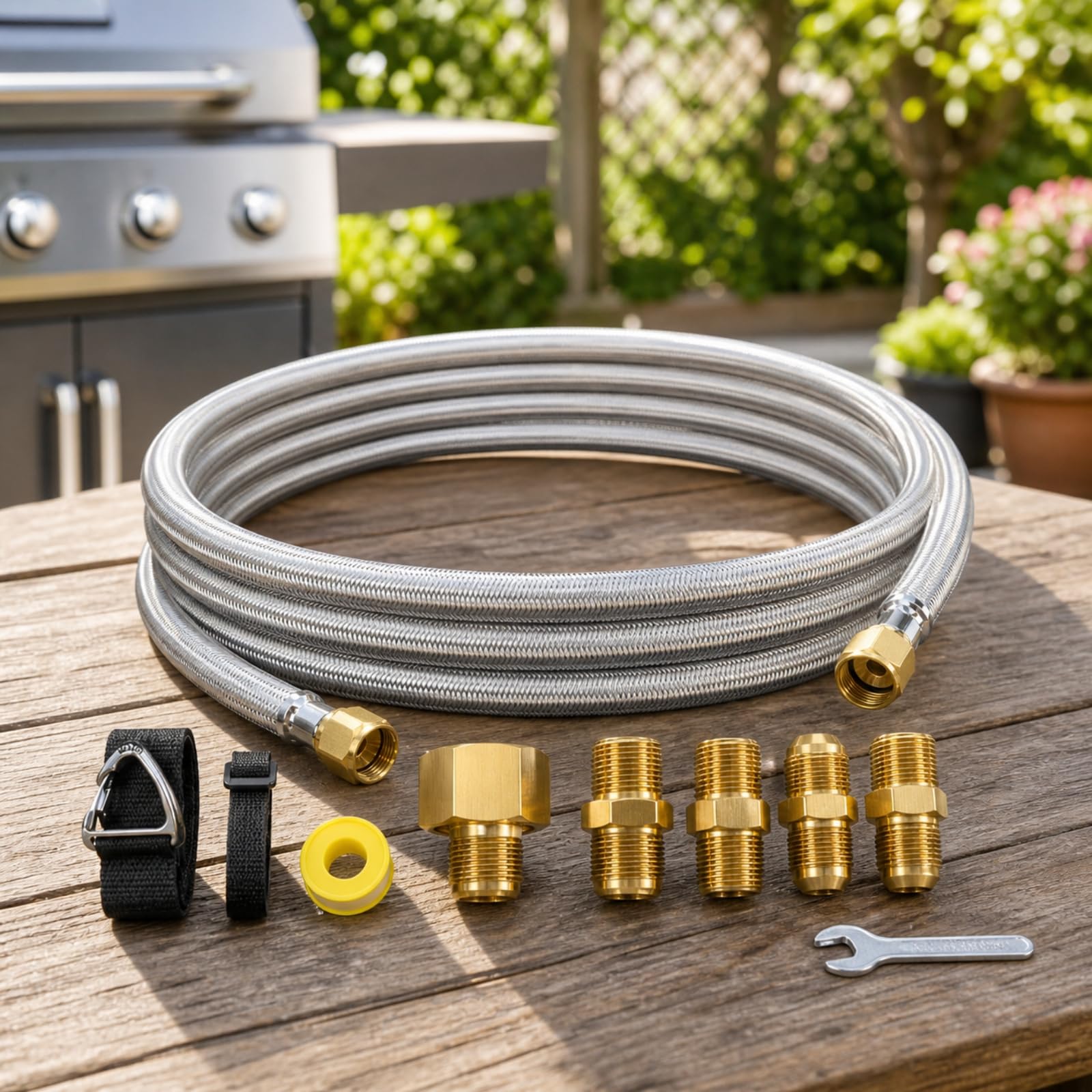 Baoblaze Tubo Del Gas con Raccordi in Ottone Intrecciato Tubo Propano con Raccordi in Ottone Flessibile per Campeggio, 12FT