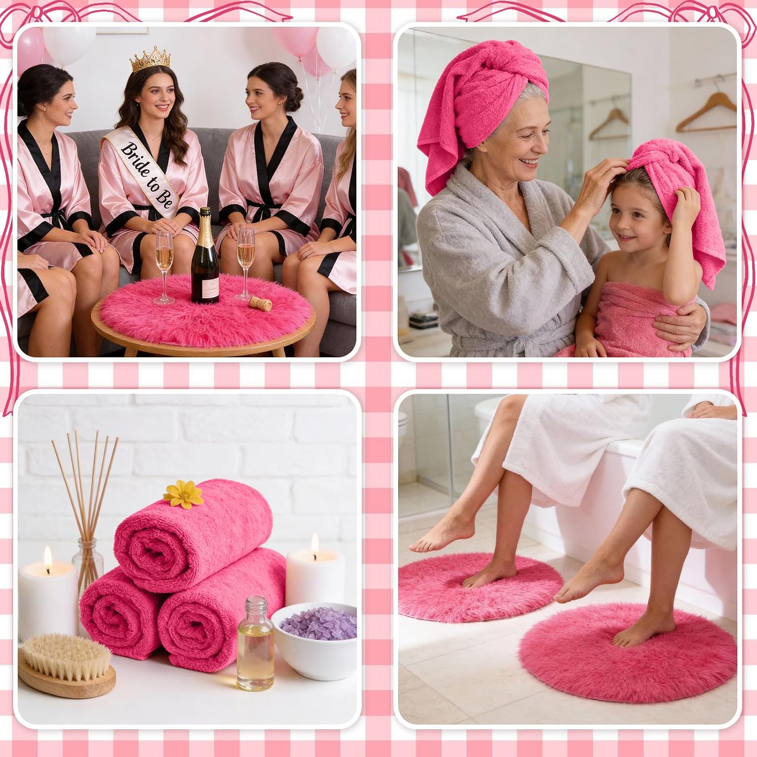 HunnmingRe 18 Pcs Foot Spa Kit for Spa Sleepover Party Supplies with 6 Foldable Foot Soaking & 6 Towels & 6 Floor Mats Matching Ribbon for Women Gift (Rose Red)