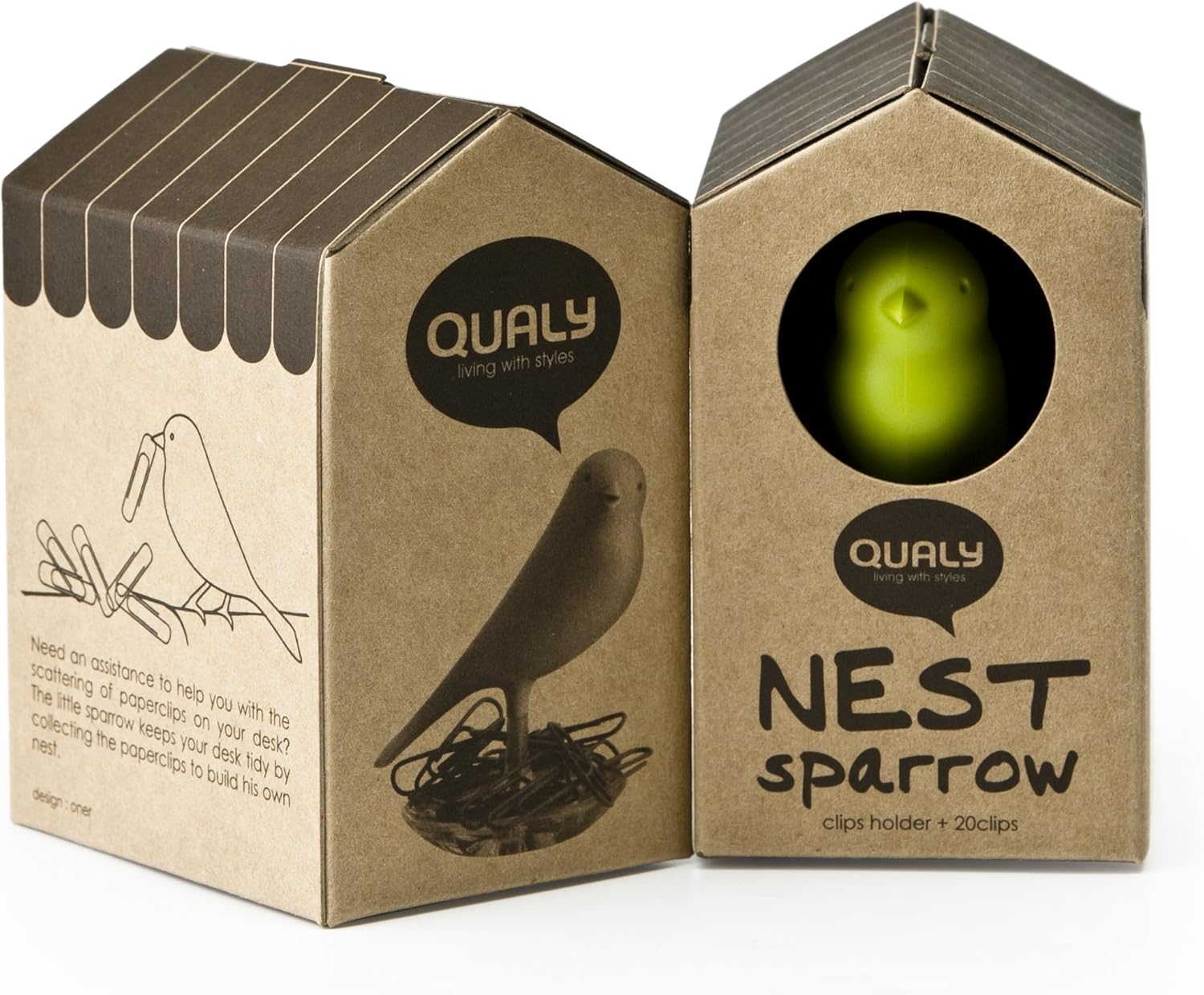 Qualy Nest Sparrow Paper Clip Holder - Yellow