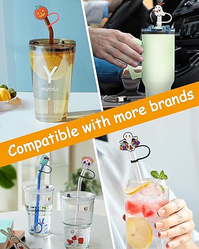 Miniatura 7 de 5 fundas de popote de Halloween para vaso Stanley Cup de 30 y 40 onzas con asa, cubrecolchón de popote reutilizable para popotes de 0.315 a 0.315