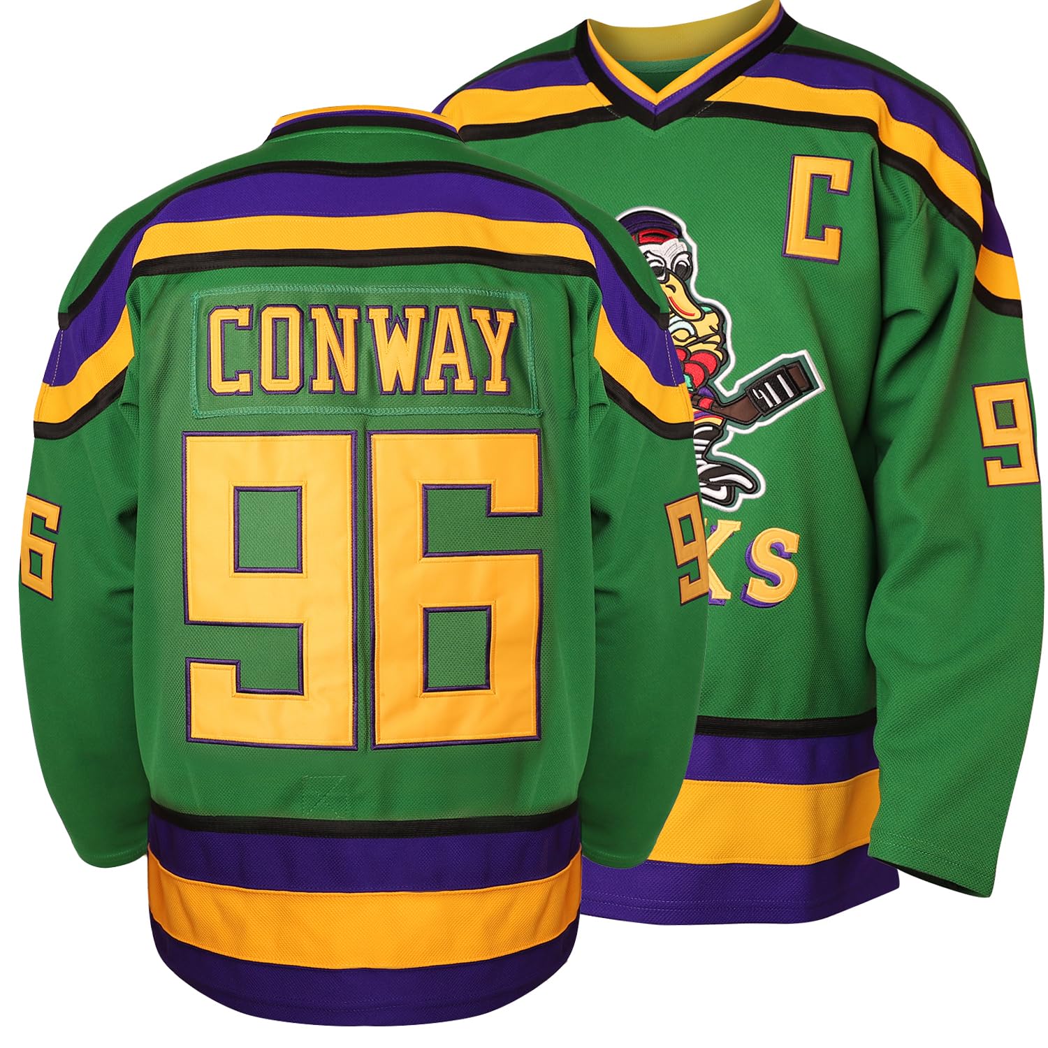 Maillot de hockey sur glace Mighty Ducks 33 Greg Goldberg 96 Charlie Conway 99 Adam Banks Vert 99 Taille