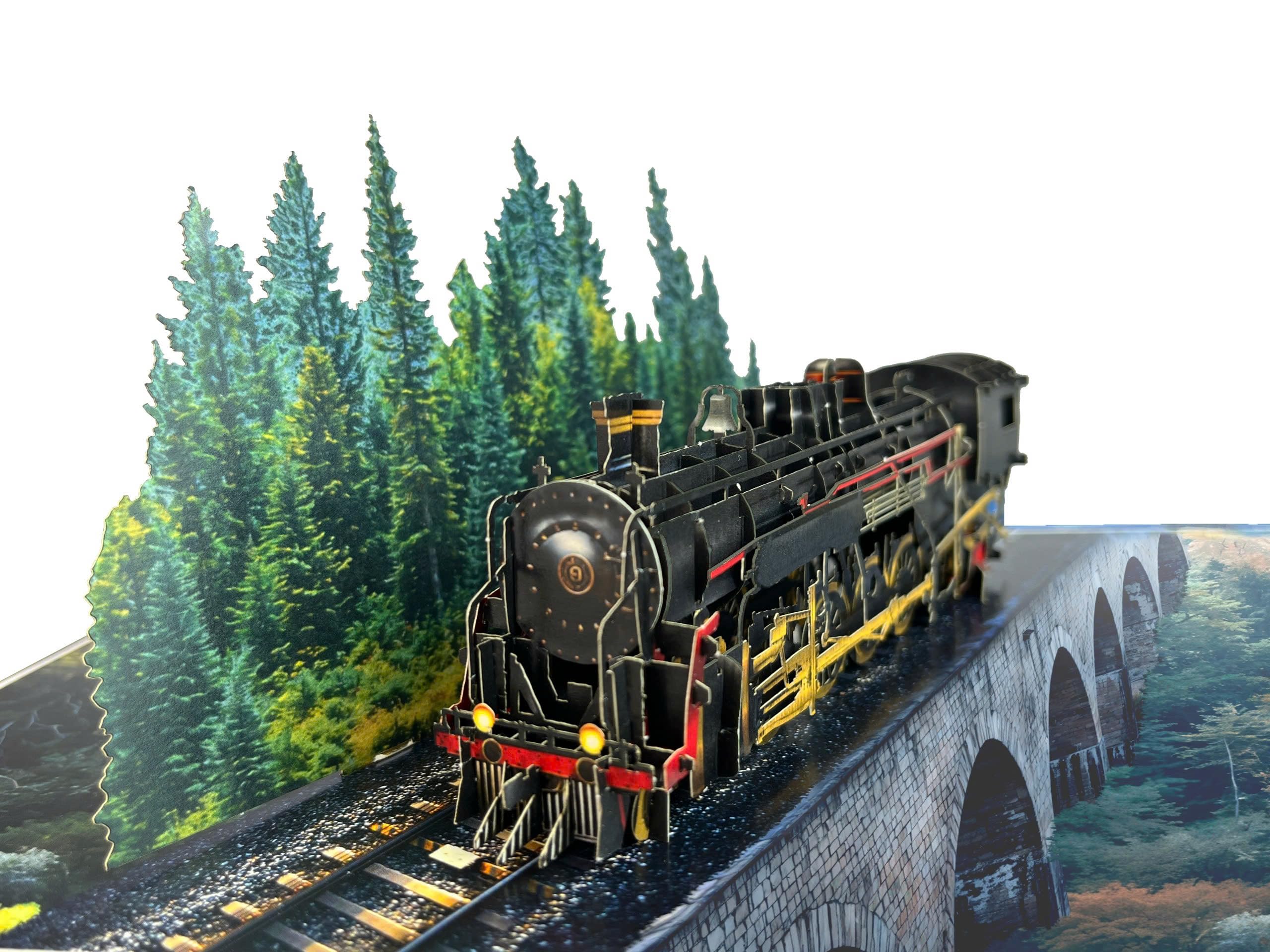 SENDAPOP Steam Train Pop-Up Father’s Day Card, 3D Vintage Steam Train Birthday Card, Handmade Train Greeting Card, Ideal Gift for Dad, Husband,
