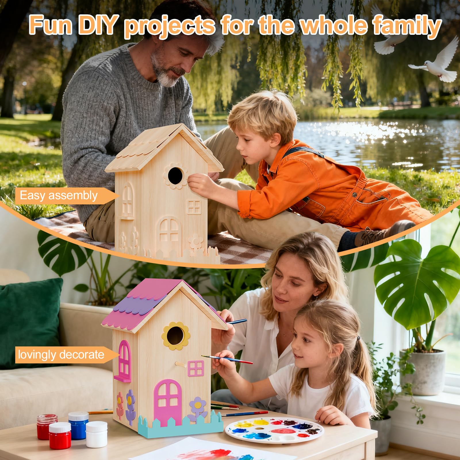 JAZUIHA Vogelhaus Bausatz XXL - DIY Holzhaus Bastel Set zum Zusammenbauen | Hängender Nistkasten für Garten, Hof, ideal für Dekoration und Geschenke. Perfekt zum Bemalen und kreativen Gestalten.