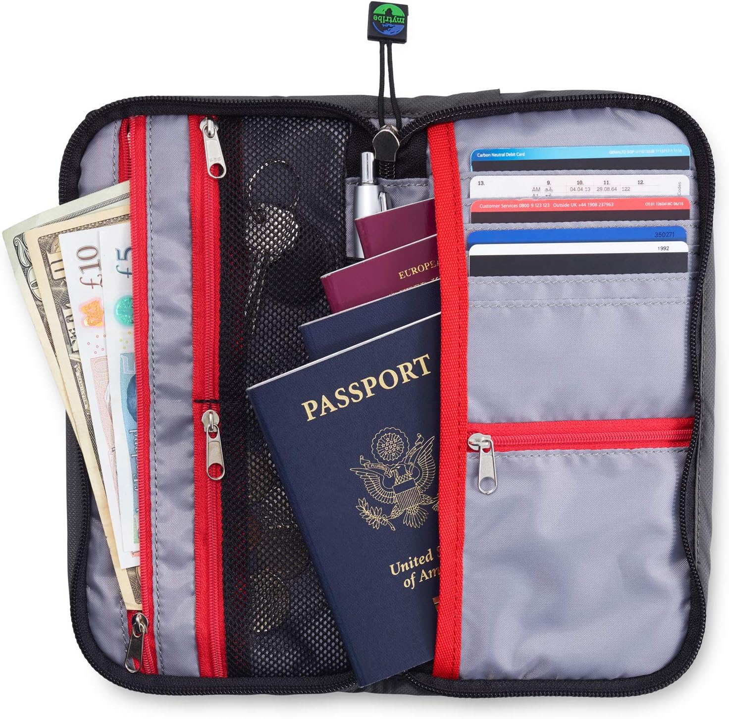 Travel Passport Wallet for Family - Zippered Pouch for Easy Access - Holds up to 6 Passports - Fully Embedded RFID Blocking Fabric