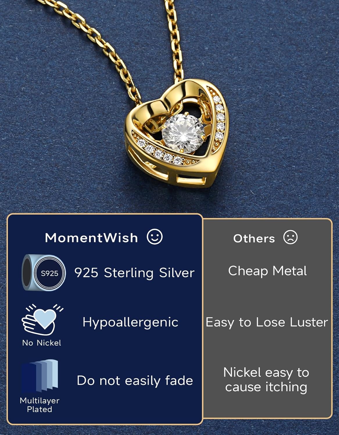 MomentWish Dancing Heart Necklace for Women, 0.5/1 Carat Dancing Moissanite Necklace for Her 925 Sterling Silver Pendant Anniversary Birthday Christmas Gift for Wife Mom Girlfriend - Image 5