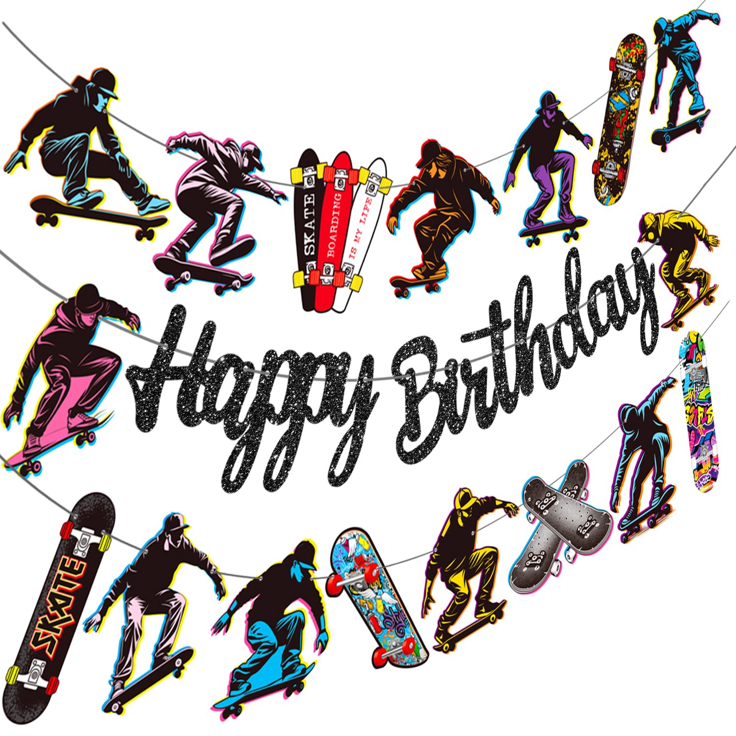 Pancartas de cumpleaños para monopatín, suministros para fiesta de cumpleaños, 2 unidades, pancartas temáticas de patineta, decoraciones de fiesta para patinaje, decoración de baby shower