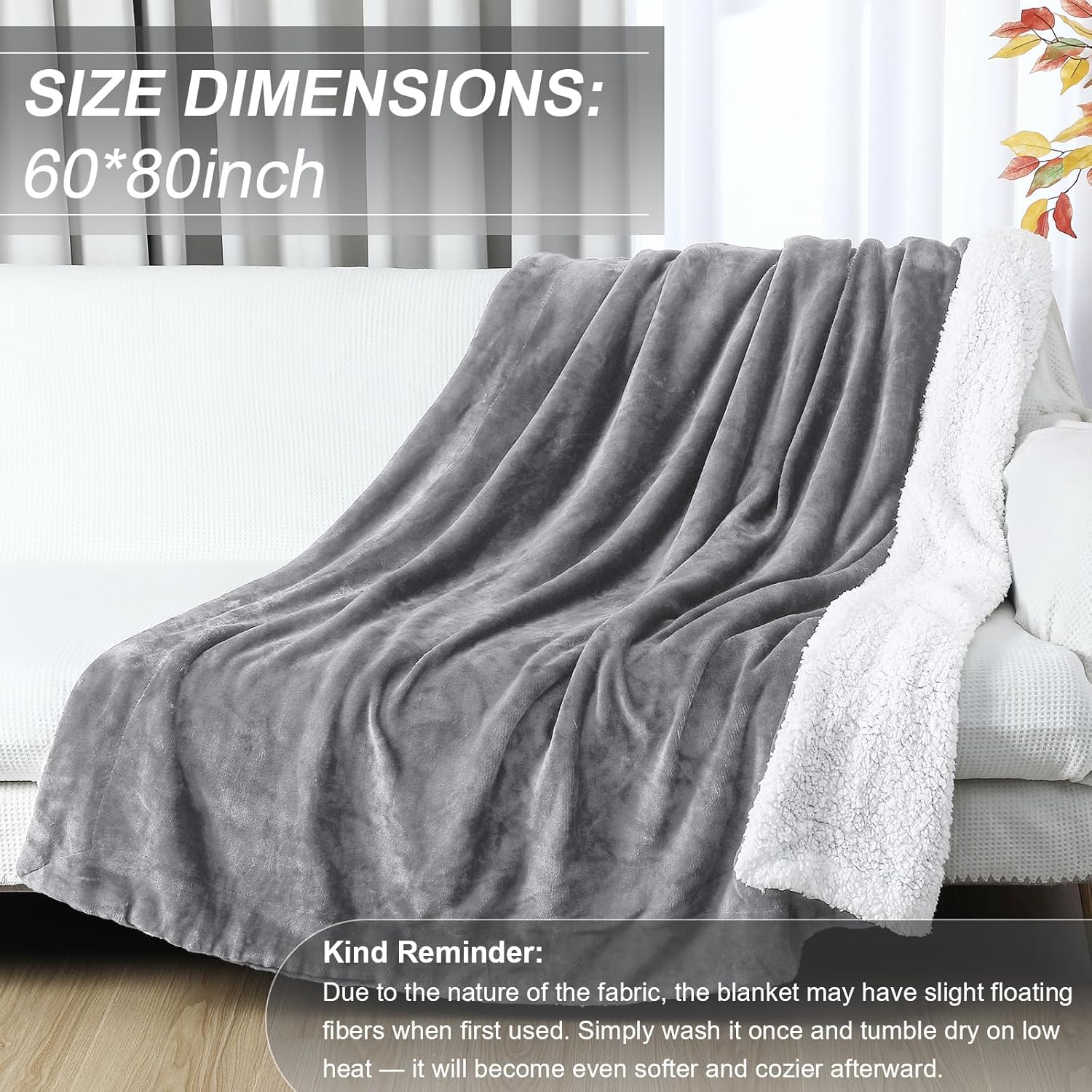 Newwiee 2 Pack 60 x 80'' Sherpa Fleece Throw Blanket Sherpa Plush Blanket Soft Fluffy Thick Flannel Throw Blankets Twin Size Winter Warm Blankets for Bed Sofa Couch(Light Grey) - Image 3