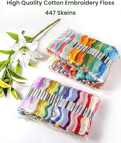 Miniatura 2 de Caydo Hilo de bordado de 447 colores, hilos de punto de cruz con 20 bobinas de hilo dental para pulseras de amistad, manualidades, manualidades