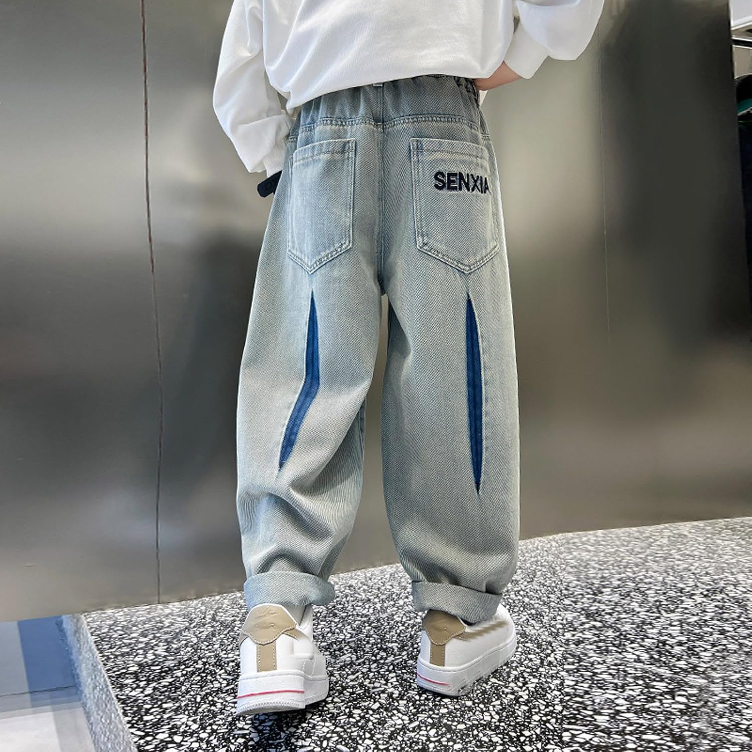 Boys Jeans Stretch Fit Elastic Waist Pull On Relaxed Children's Jogger Active Athletic Youth Outdoor Soft Teenage Streetwear