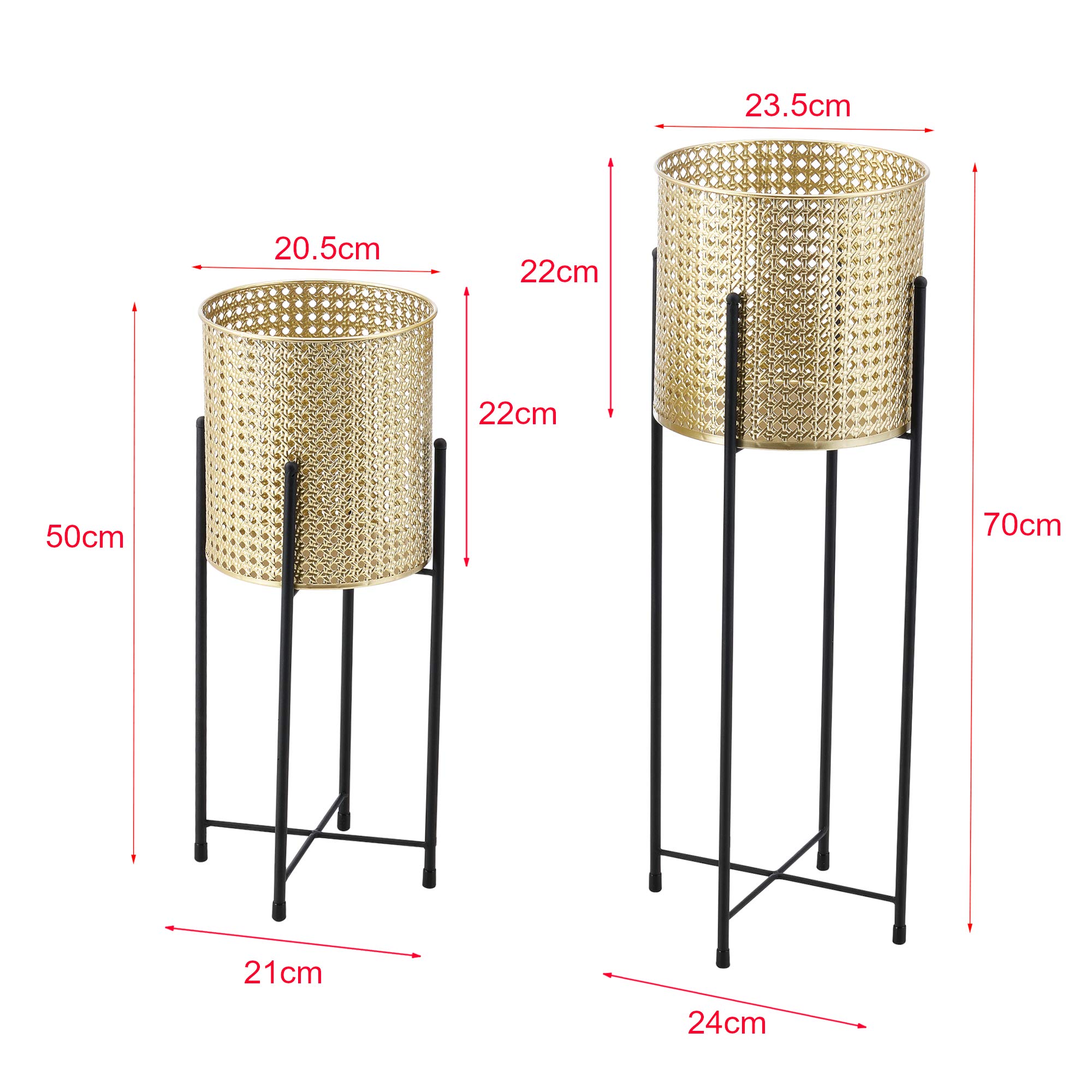 [en.casa] Set di 2 Portavasi in Metallo Nero Supporto di Design per Piante in 2 Altezze Diverse con Coprivaso in Color Oro