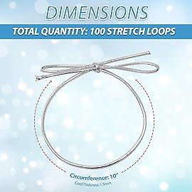 Mandala Crafts 10 Inches Pre-Tied Stretch Loops with Pre Tied Bows from Elastic Ribbon - 100 Metallic Silver Elastic Bows Boxes Bows Tags Gift Elastic Wrapping Cord String