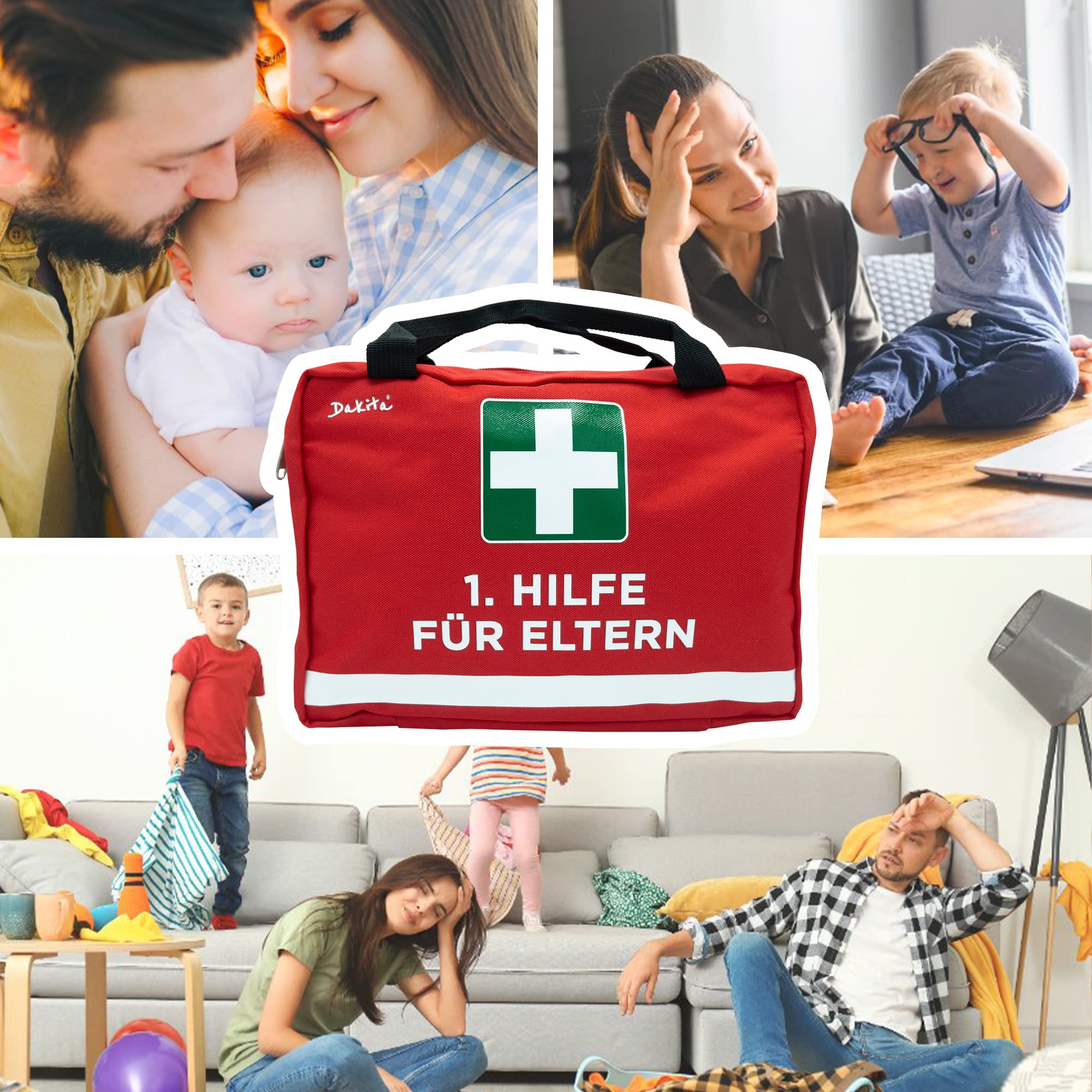 Erste-Hilfe Tasche für Eltern - Lustiges Geschenk zur Geburt, Babyparty oder Elternzeit - 28x18x8 cm - rot, ohne Inhalt