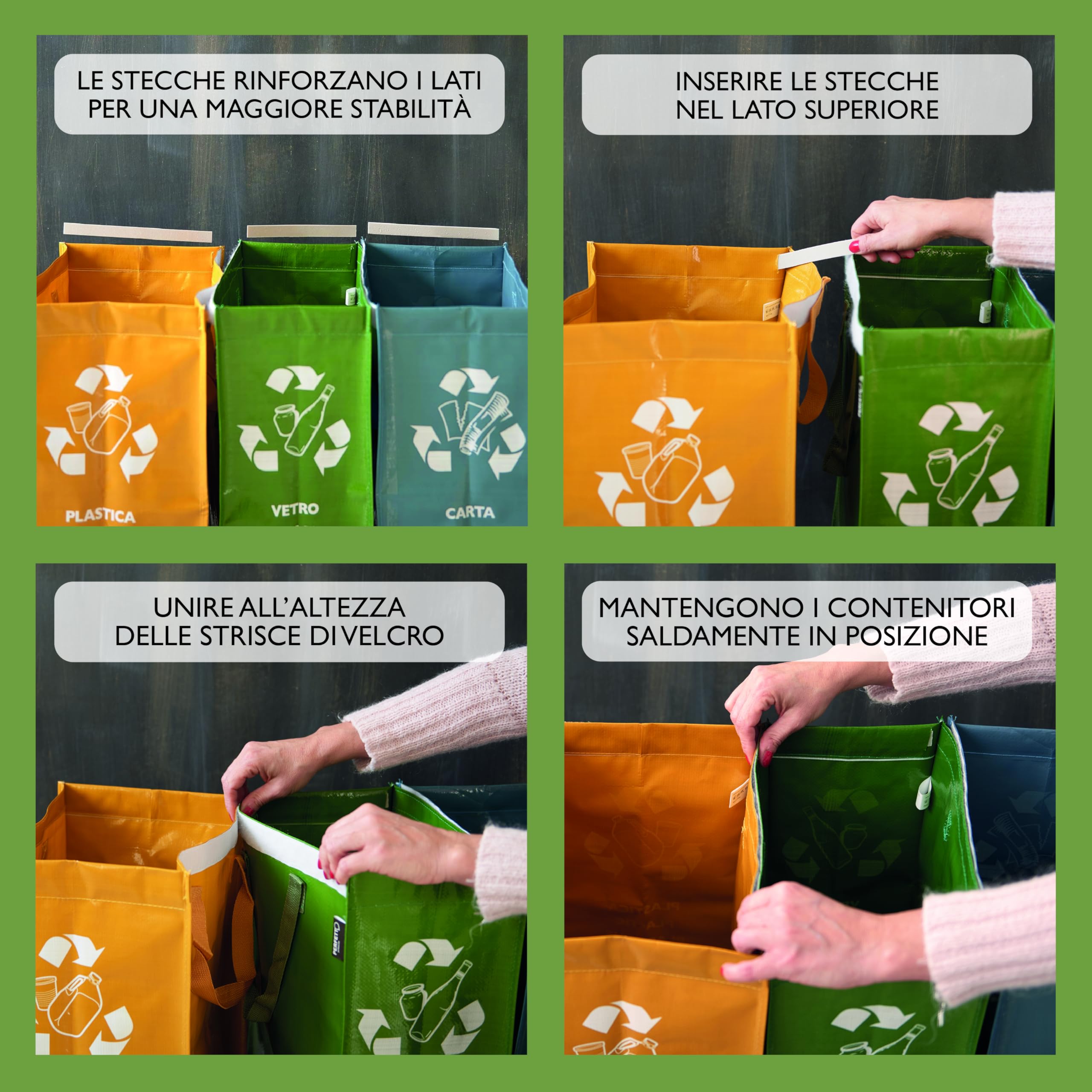 Perfetto 0468D zestaw 3 miękkich pojemników na papier, szkło, tworzywo sztuczne