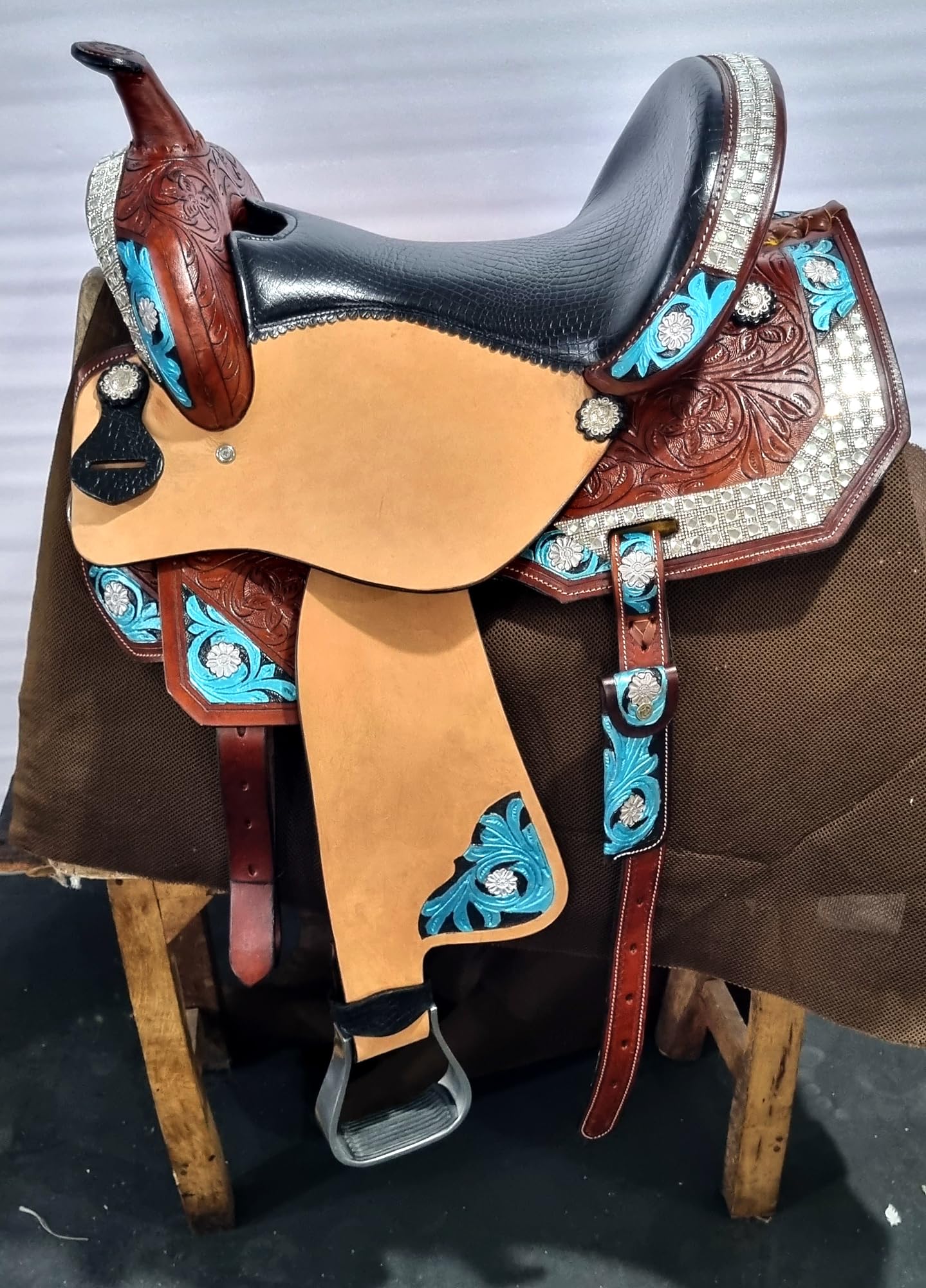 Western Saddle Barrel Racing Horse Pleasure Trail Floral Tooled Leather Rodeo Cowboy Tack Set ME-WLS-280