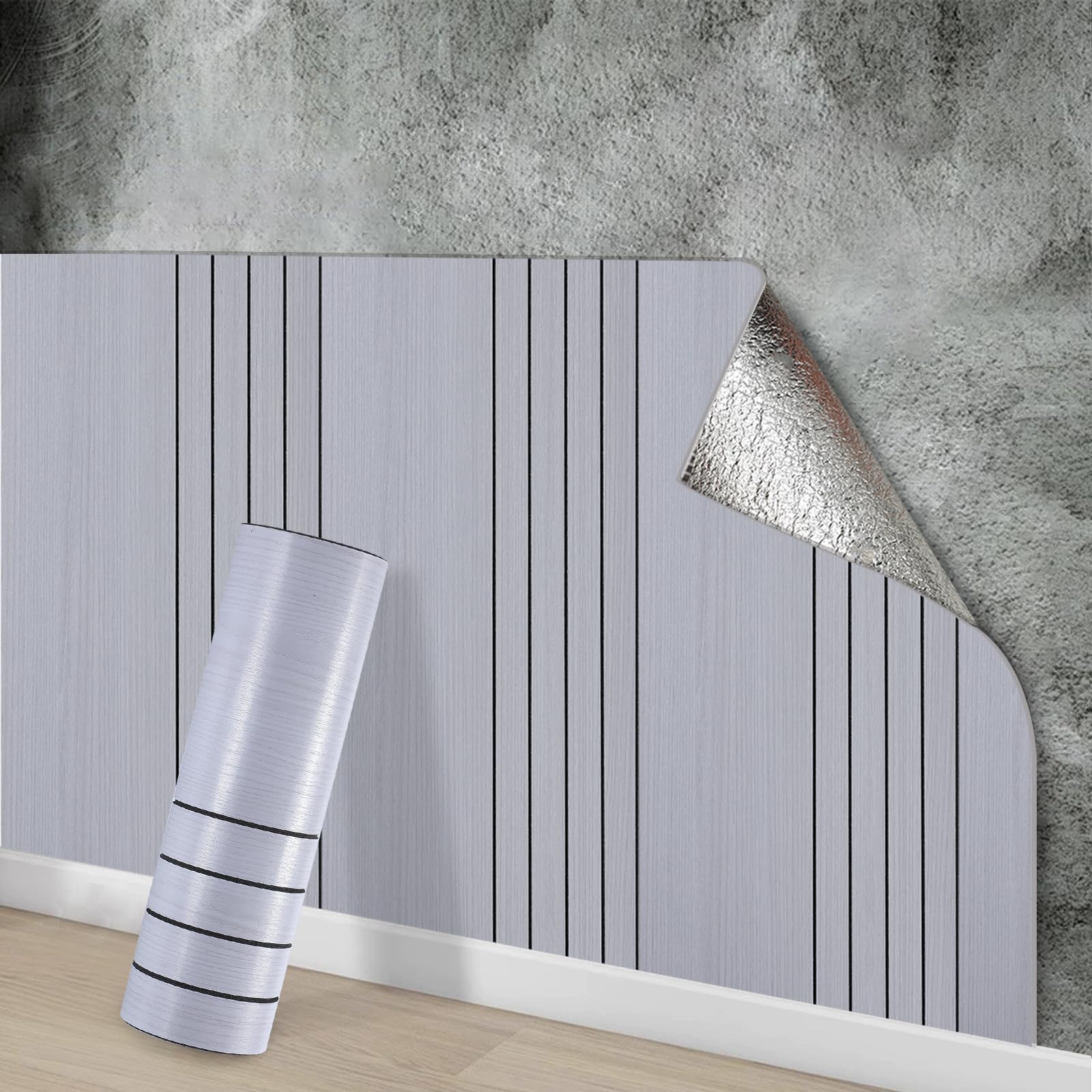 Snewvie Self Adhesive Wallpaper Grey Wood Effect Wallpaper 3m*40cm 3mm Thicken Self-Adhesive Wood Panelling Thermal Insulating Waterproof Wall Covering for Bedroom Living Room (1 Roll)