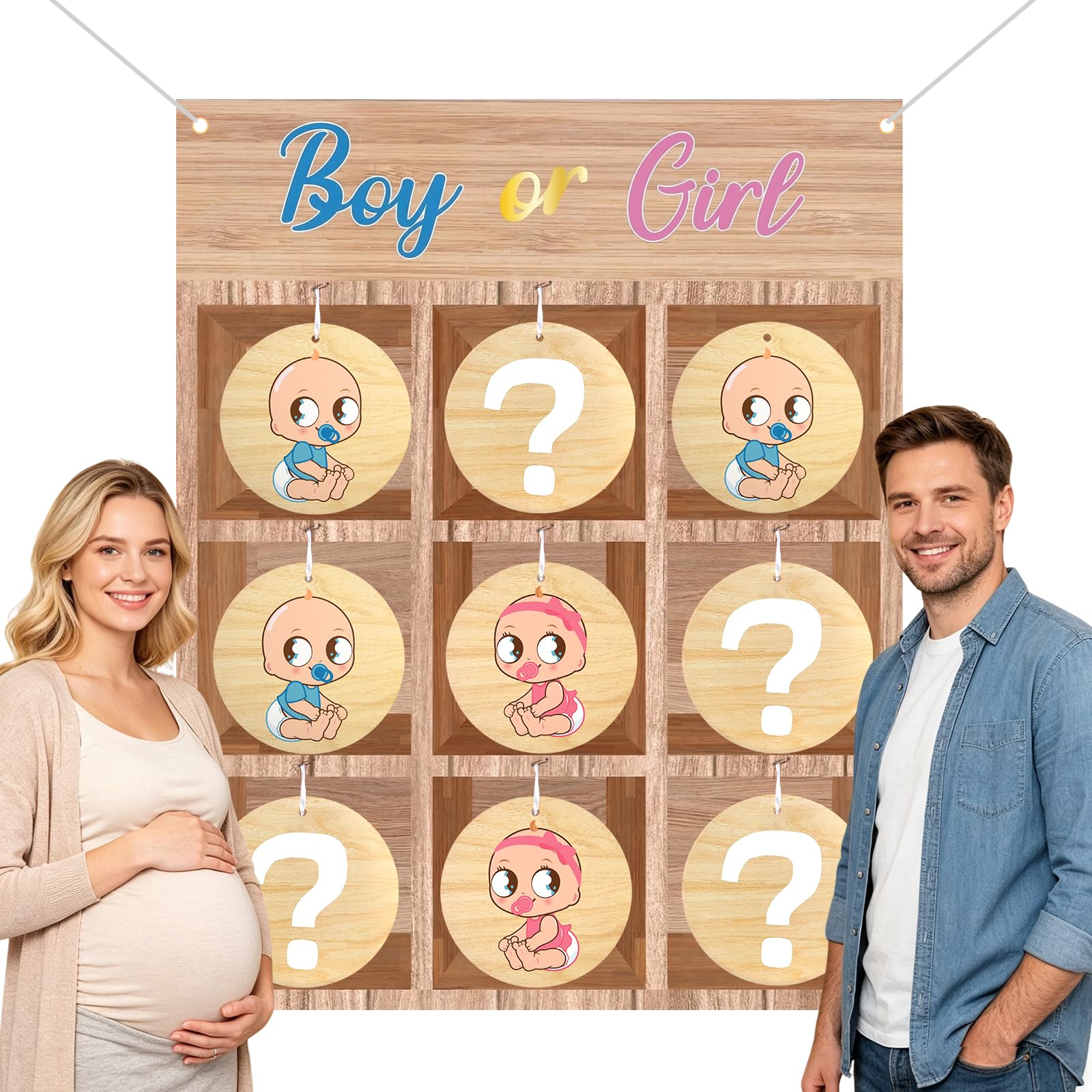 ANPUNAT Jeu de révélation du sexe de bébé : Morpion pour garçon ou fille, kit de décoration pour baby shower ou annonce de grossesse