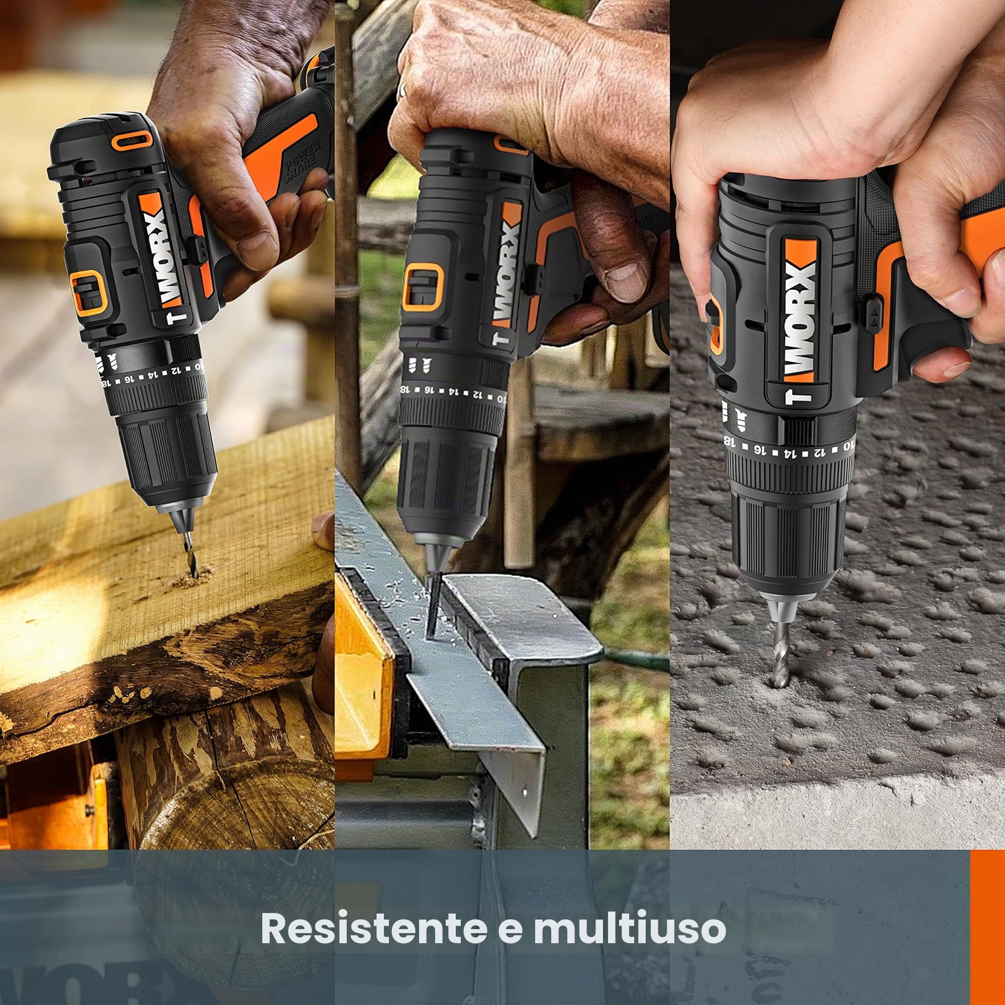WORX Trapano avvitatore a percussione senza fili 18/20 V WX370, PowerShare, 50 Nm, 2 x 2,0 Ah, 30 punte, 2 vel. var., mandrino 13 mm