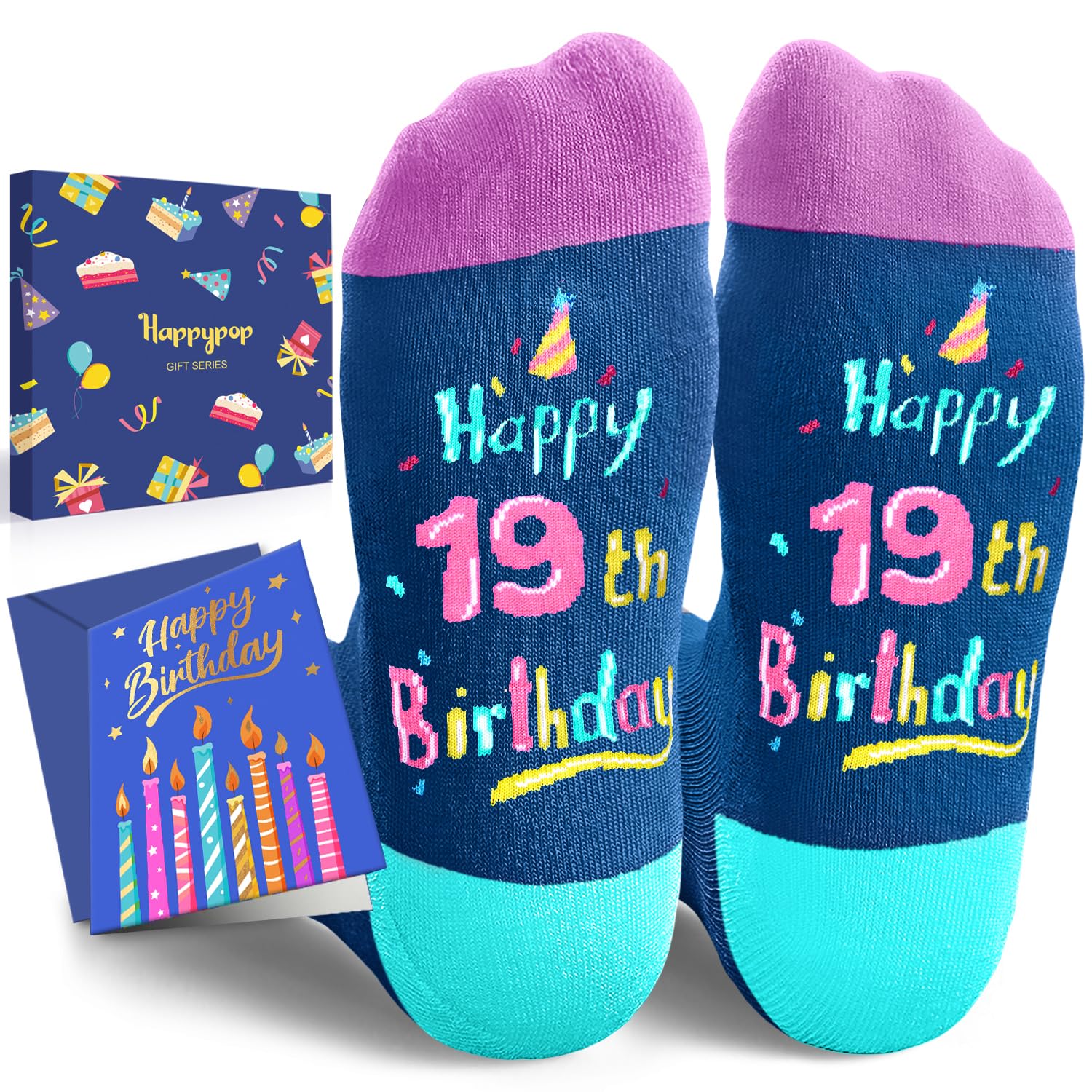 HAPPYPOP Birthday Gift Ideas Socks for Teens - Gifts for 13-19 Year Old Boys Girls with Greeting Card