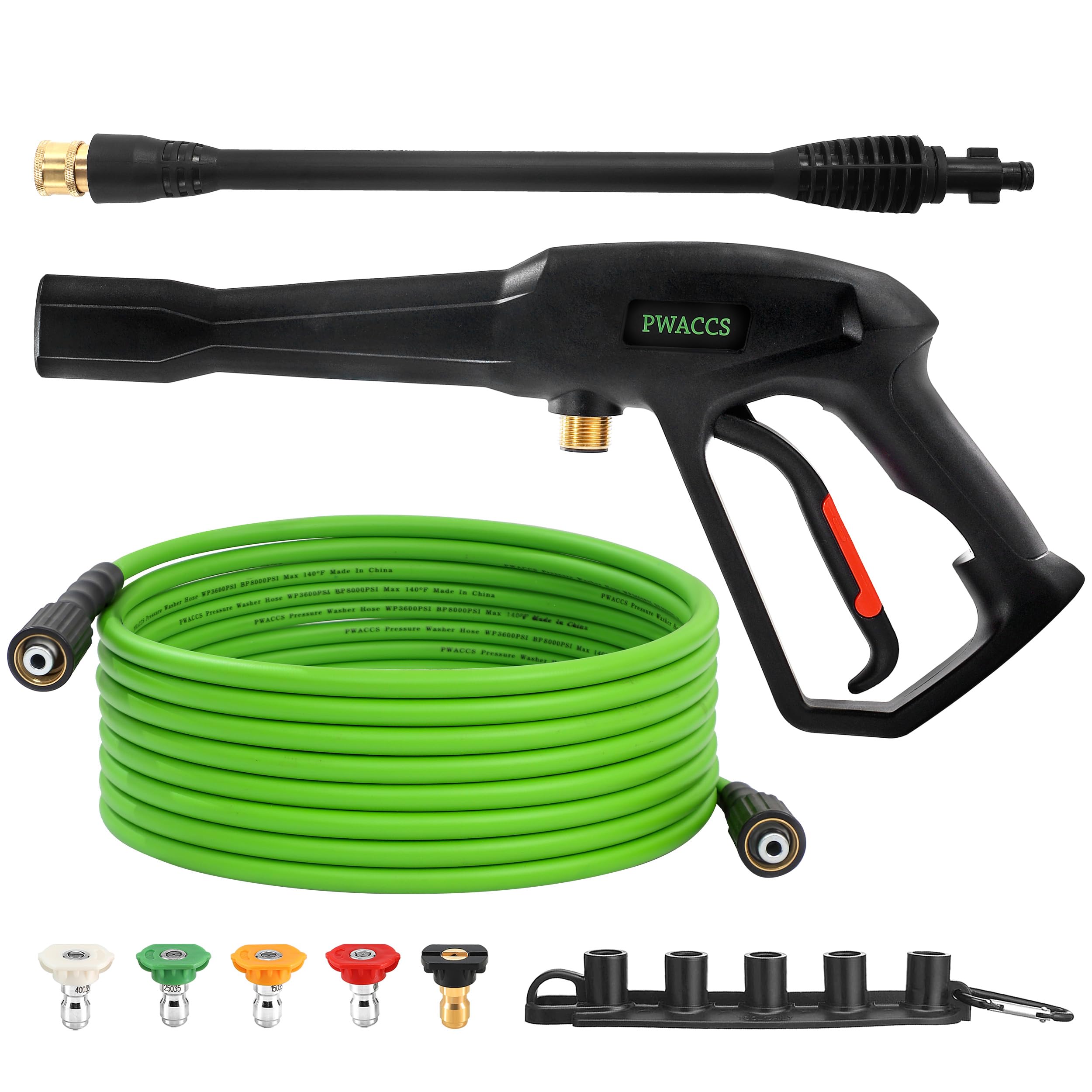 PWACCS Kit pistola idropulitrice e tubo flessibile, tubo idropulitrice con lancia, compatibile con Ryobi, Green Works & Karcher, 2000 PSI, 5 ugelli