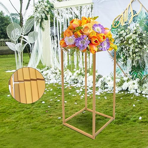Miniatura 9 de LOYALHEARTDY Soporte de flores de boda dorado, soporte de columna de metal geométrico para boda, soporte de columna para exhibición de flores