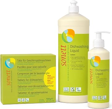 Sonett Organic Lemon Dishwashing Liquid Set of 3, Eco Dish Soap 34+10 Fl Oz