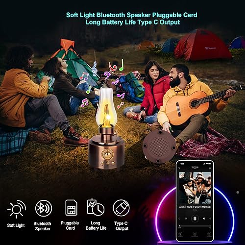 Miniatura 3 de DNRVK Lámpara de mesa de noche recargable, 2 piezas, lámpara de escritorio inalámbrica vintage con altavoz batería de 1200 mAh, luces nocturnas