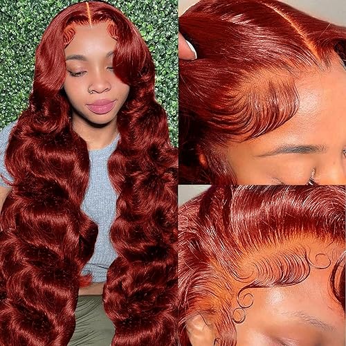 Reddish Brown Lace Front Wig 13X6 Body Wave Lace Front Wigs Human Hair Pre Plucked with Baby Hair 33# Colored Red Wig 180% Density for Women 26Inch